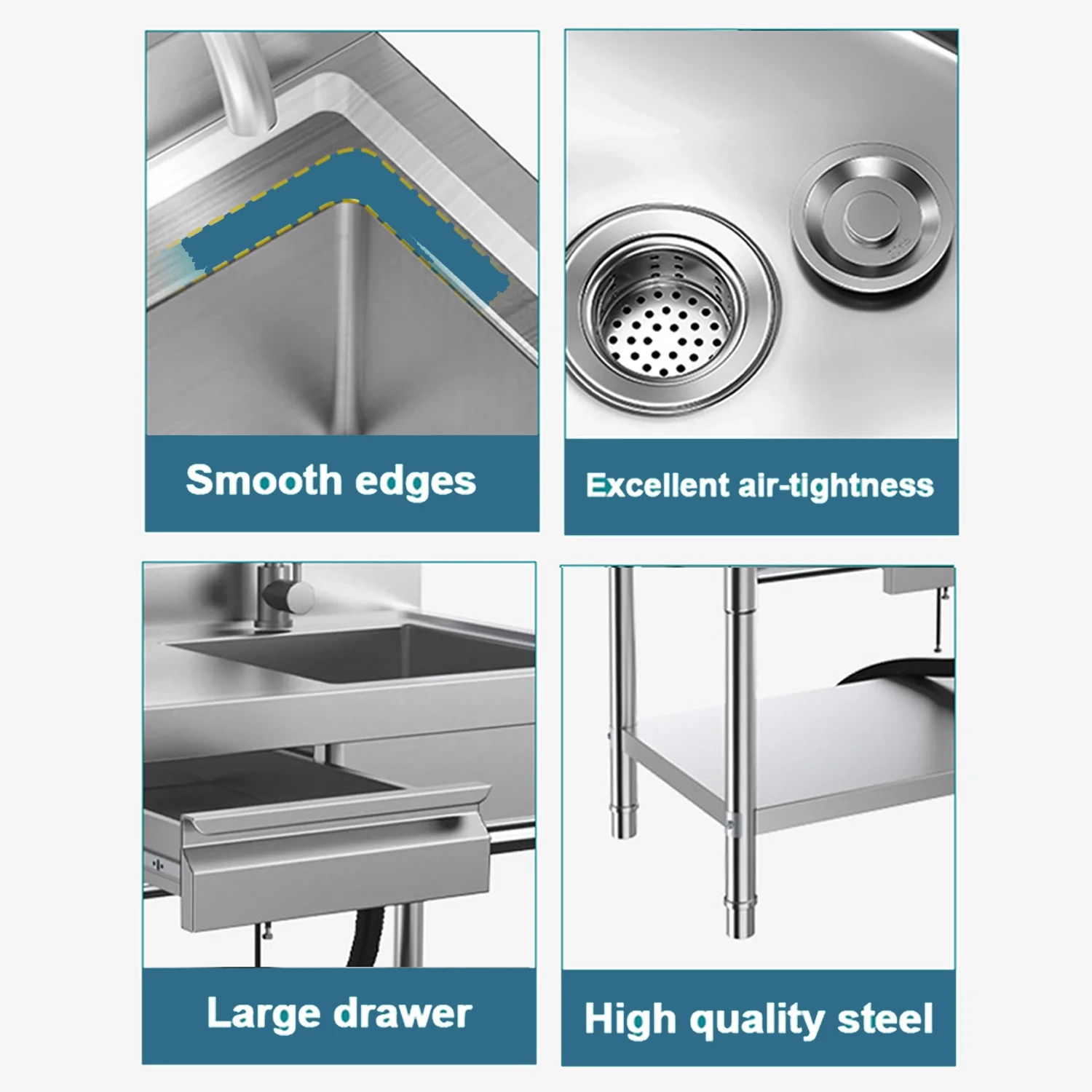 Stainless Steel Utility Sink Commercial Kitchen Sink 40'' Free Standing Tool Sink with Drawer & Cold and Hot Water Pipe for Kitchen Laundry Room Depot Indoor and Outdoor - Image 2
