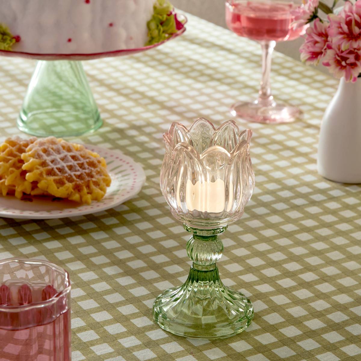 Set of 2 Candle Holders "Rose Flower" Multicolor, H.17 cm