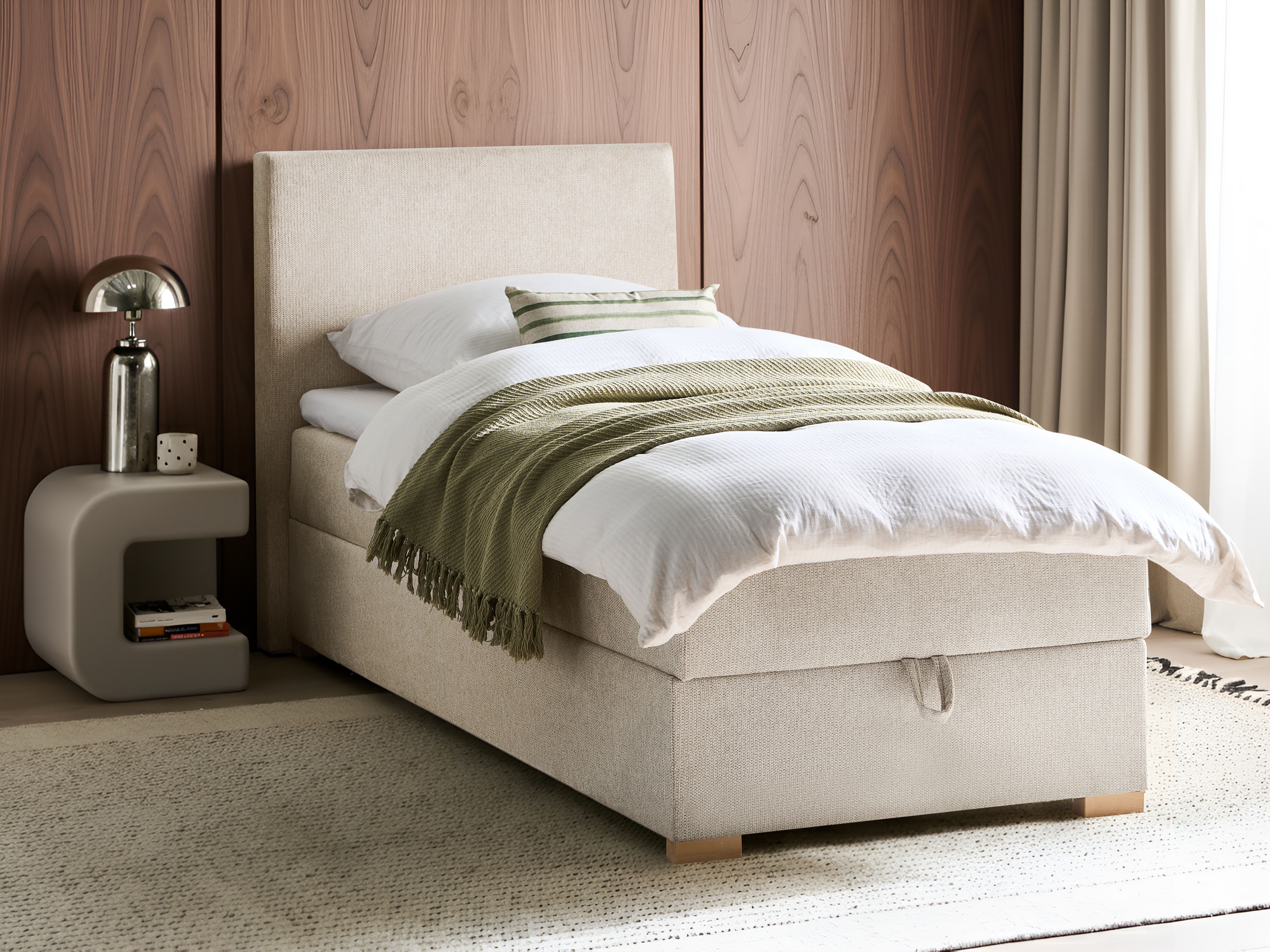 Divan Bed with Storage Fabric MAJOR 90 x 200 cm (EU Single) Light Beige
