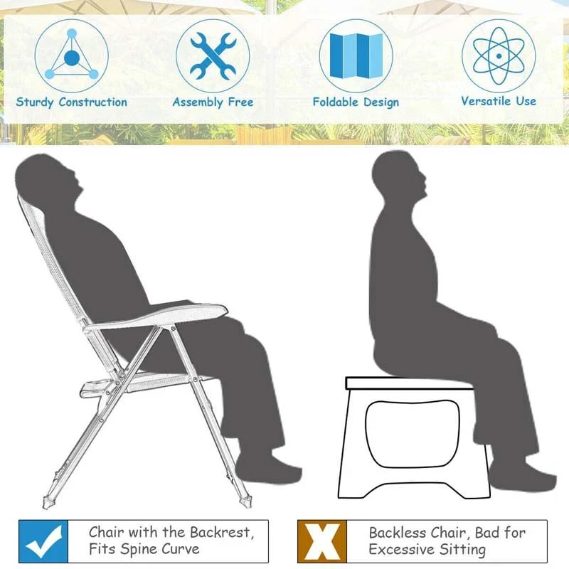 2 Pack Folding Patio Chairs, 7 Position Adjustable Outdoor Sling Recliner Camping Chairs - Image 8 2 Pack Folding Patio Chairs, 7 Position Adjustable Outdoor Sling Recliner Camping Chairs - Image 8