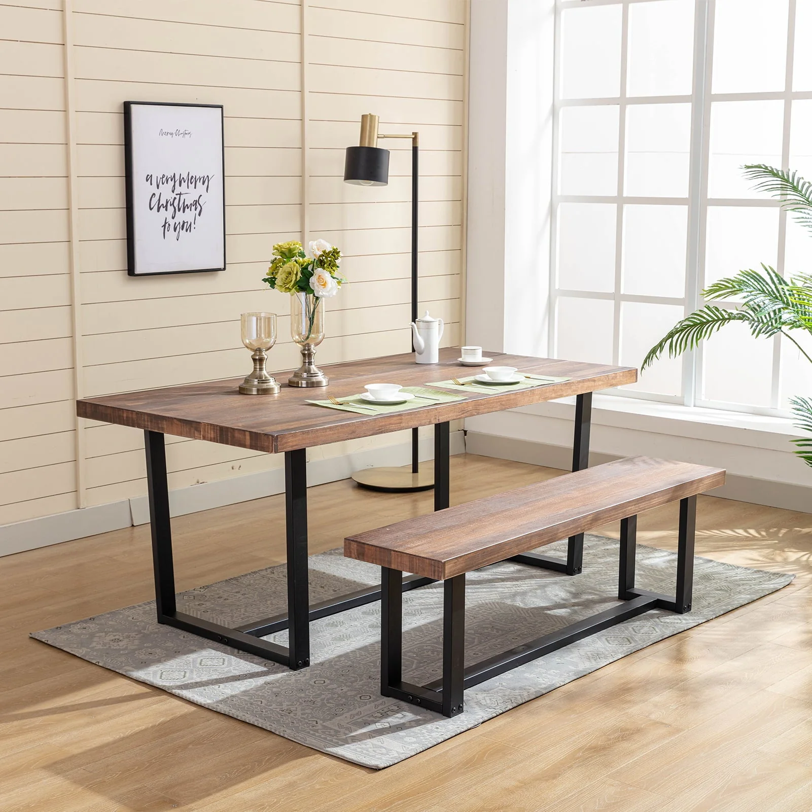 Yaoping 72" Rustic Farmhouse Solid Wood Dining Table with Metal Frame, Rectangular Kitchen and Dining Table for Home Office Furniture(Brown-72 in Dining Table) - Image 10