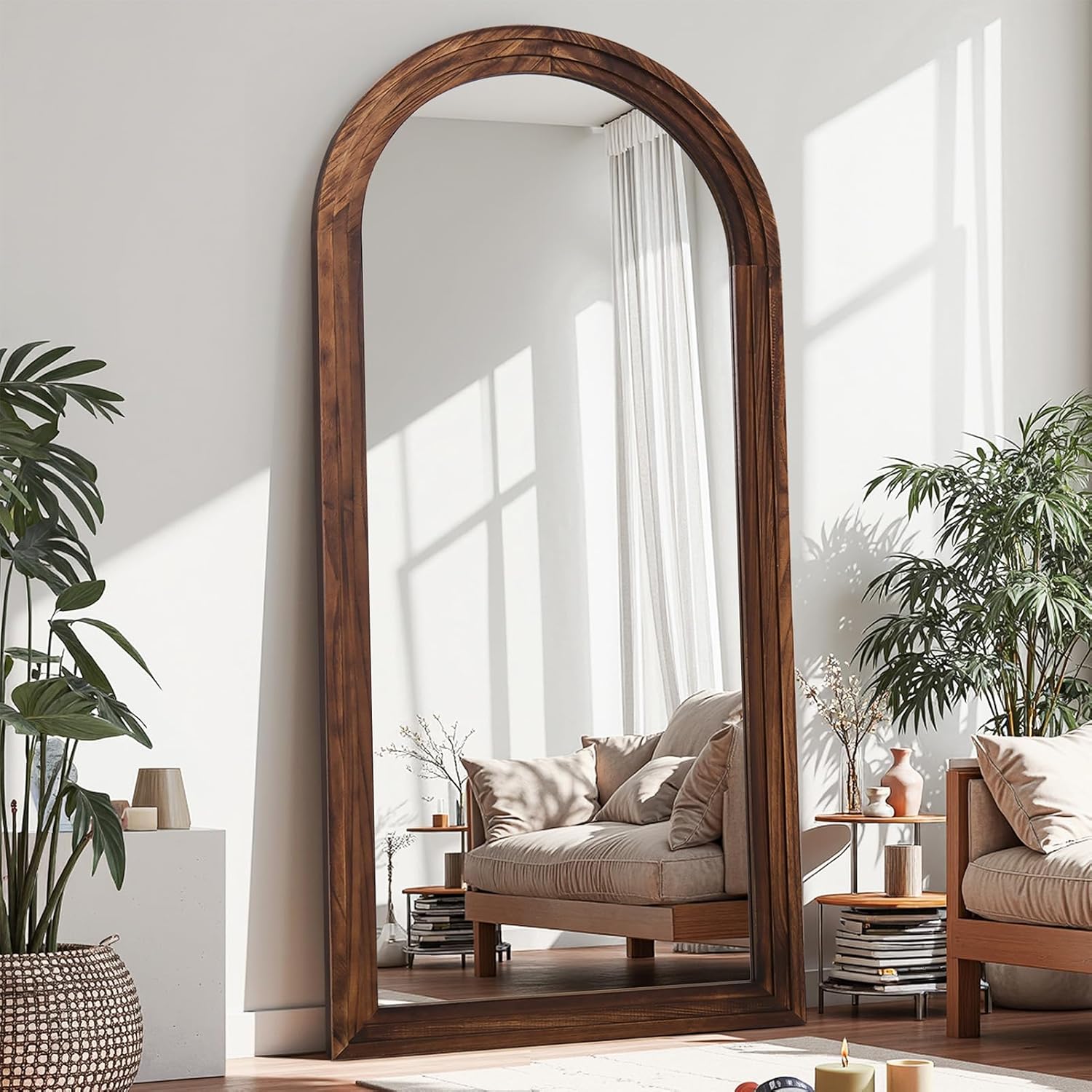 Antok Floor Mirror, Wood Full Length Mirror Wooden Full Body Mirror with Stand, Hanging Mounted for Living Room Cloakroom, 71