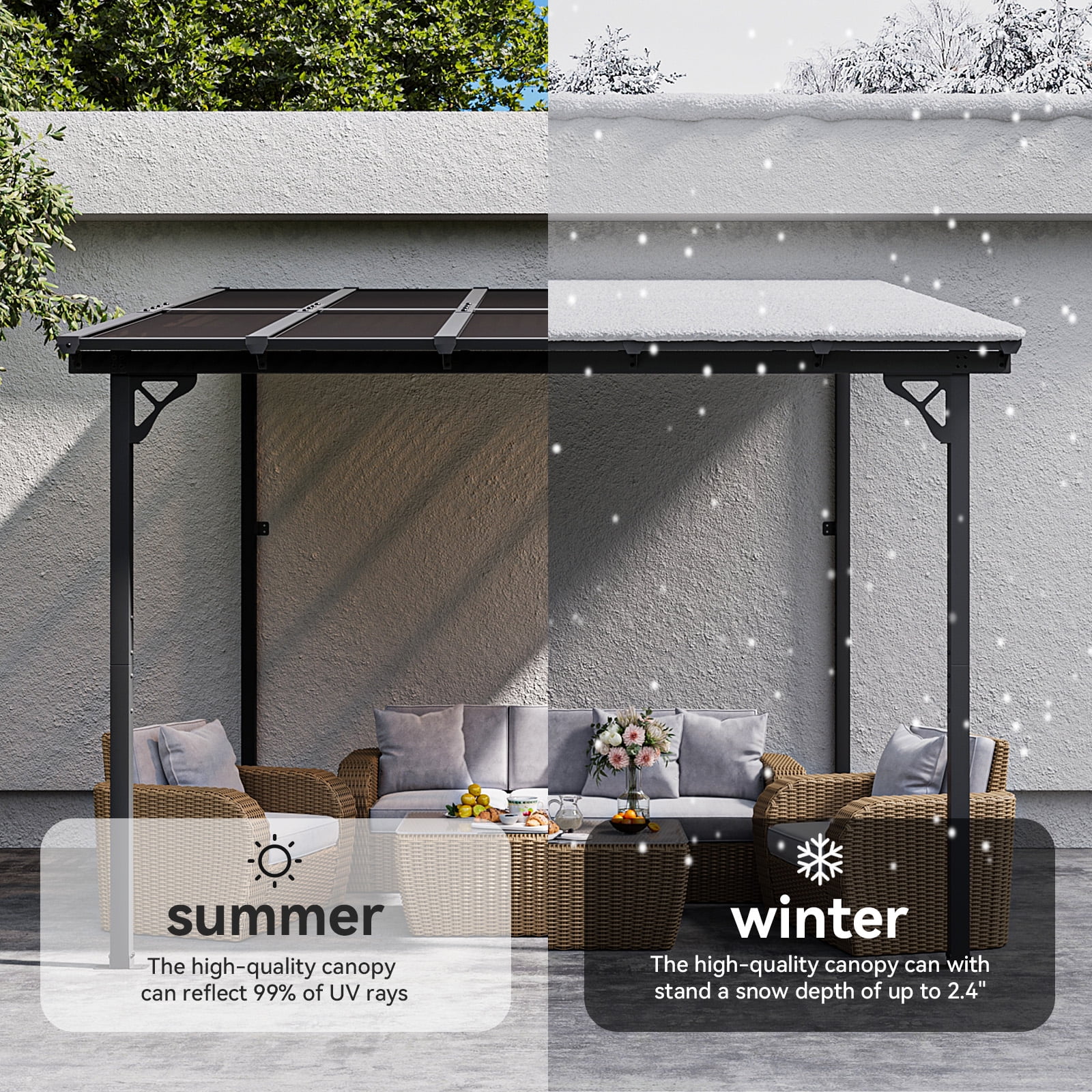 Aoxun 8' x 5' Gazebo for Patio, Gazebo Pergola with Sloped Roof, Grill Gazebo Large Wall-Mounted Heavy Duty Awnings, for Backyard, Deck, Patio - Image 55
