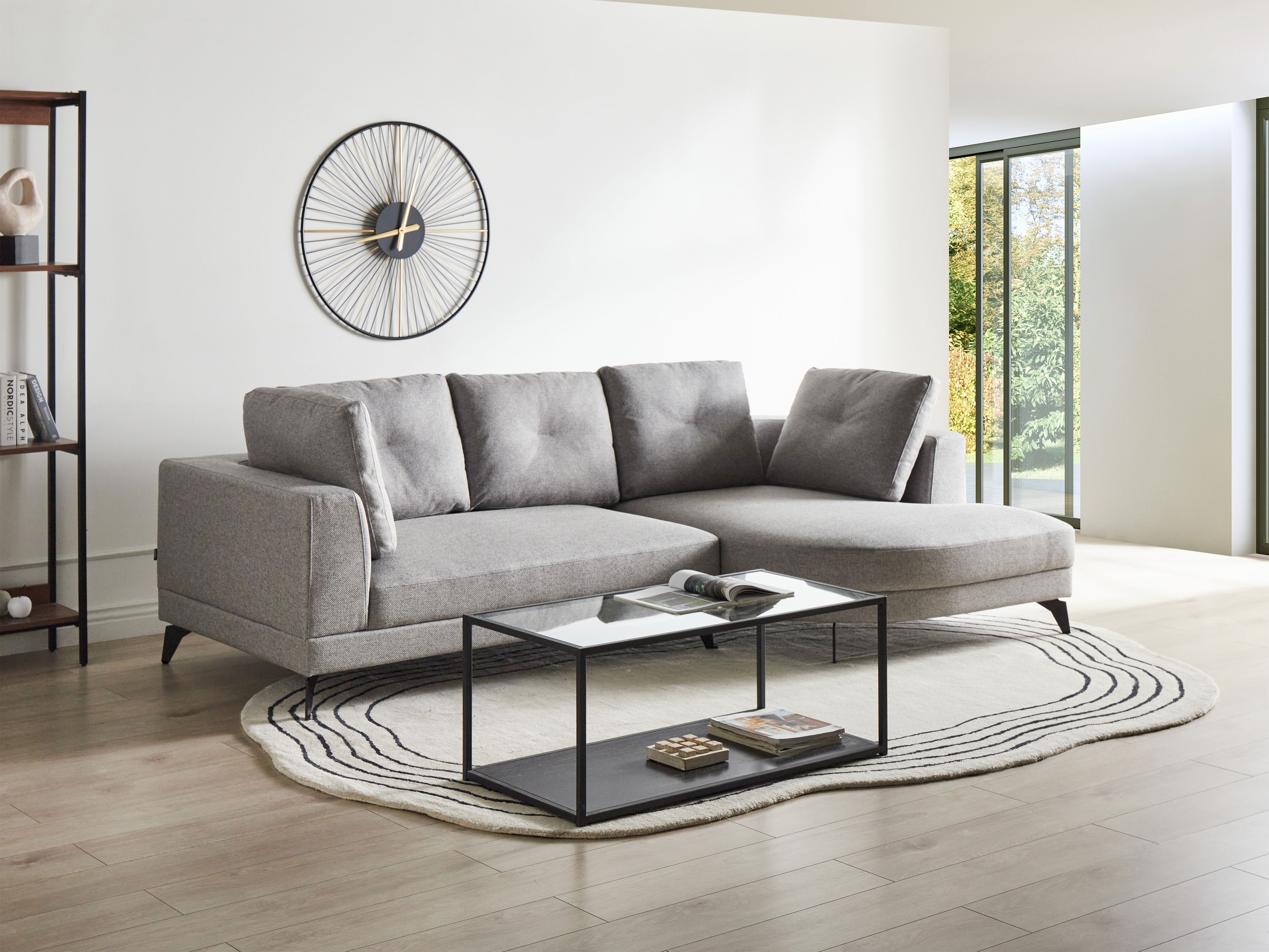 Corner Sofa 3 Seater MARUM Faux Linen Grey Left Hand