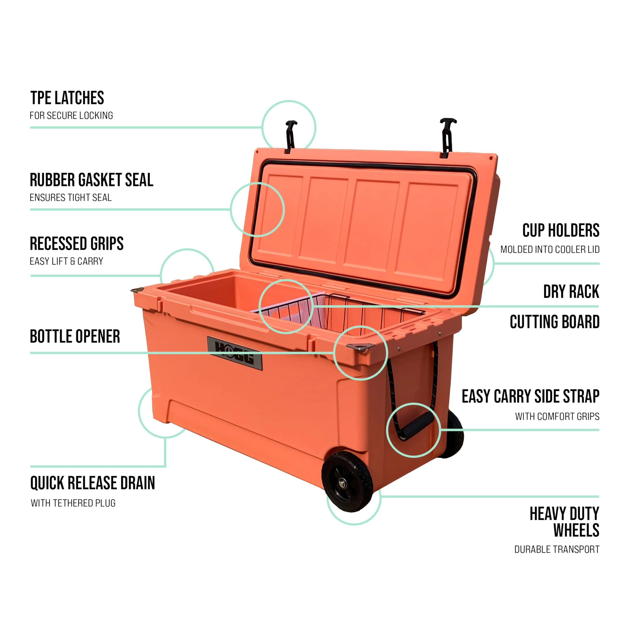 Hogg (Desert Flower) 110 QT Insulated Cooler with Wheels and Handles, Rolling Ice Chest with Wheels, Rotomolded Wheeled Coolers for Camping, Drinks, Outdoors