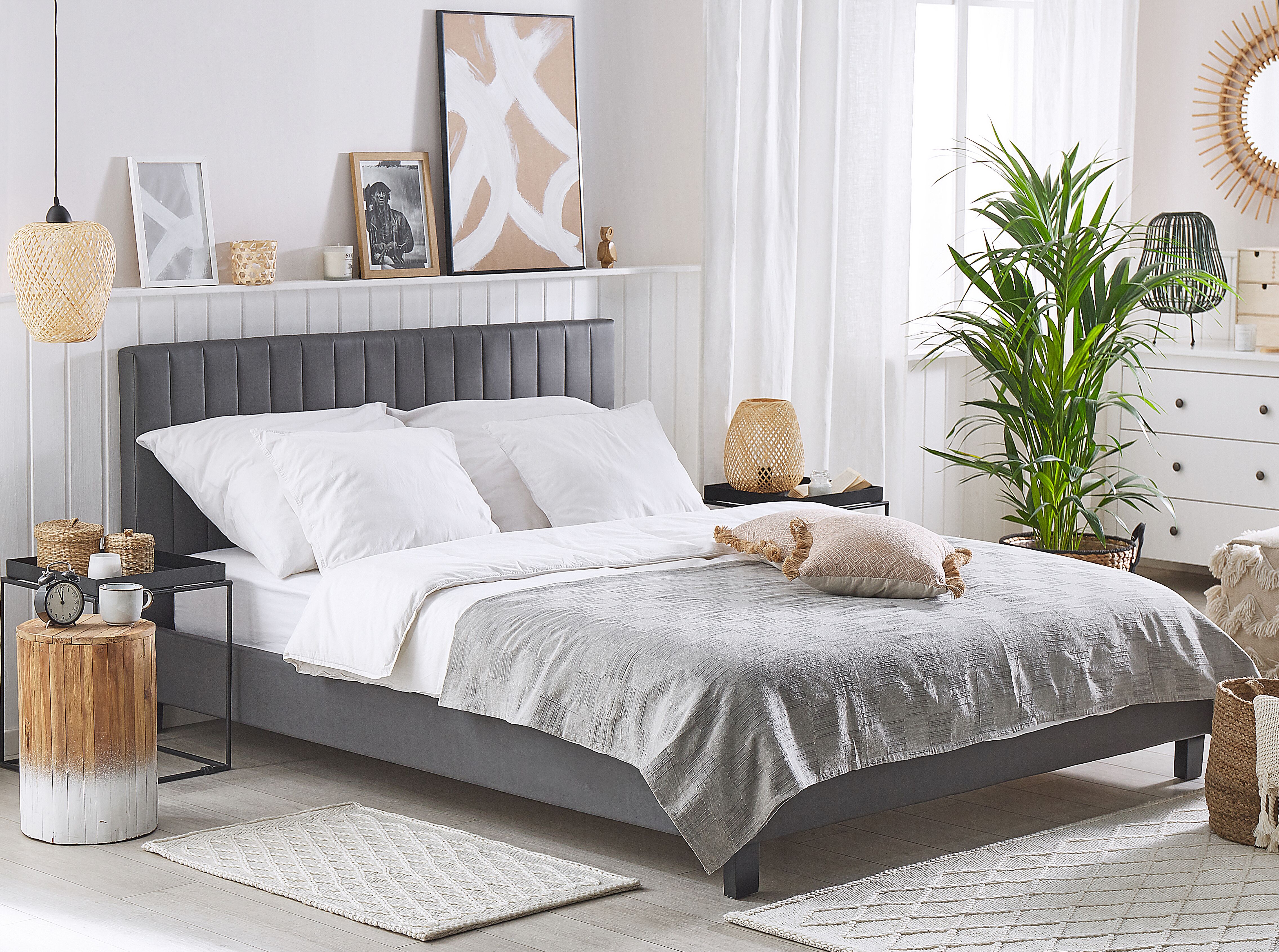 Bed Faux Leather POITIERS 160 x 200 cm (EU King Size) Grey