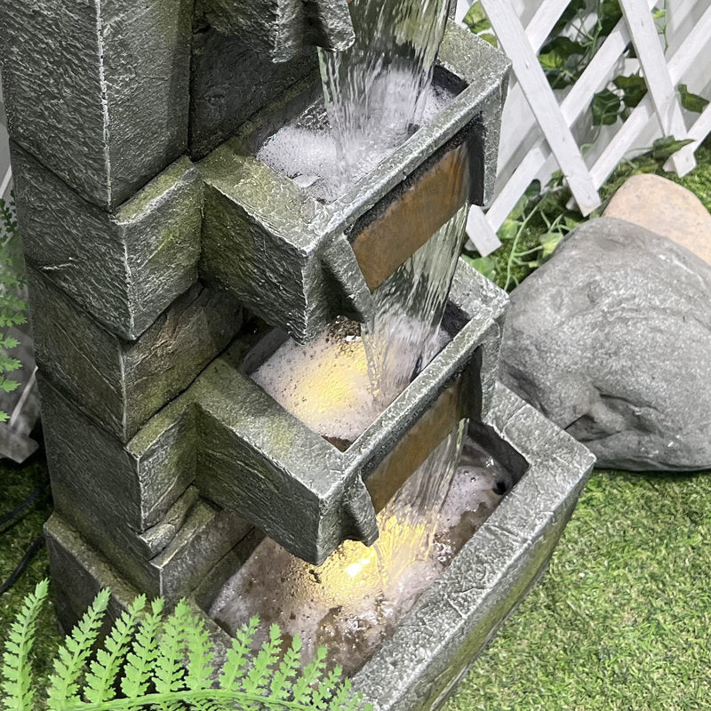 5-Tier Modern Cascading Indoor/Outdoor Fountain With LED Lights - Resin and Fiberglass - Image 4 5-Tier Modern Cascading Indoor/Outdoor Fountain With LED Lights - Resin and Fiberglass - Image 4