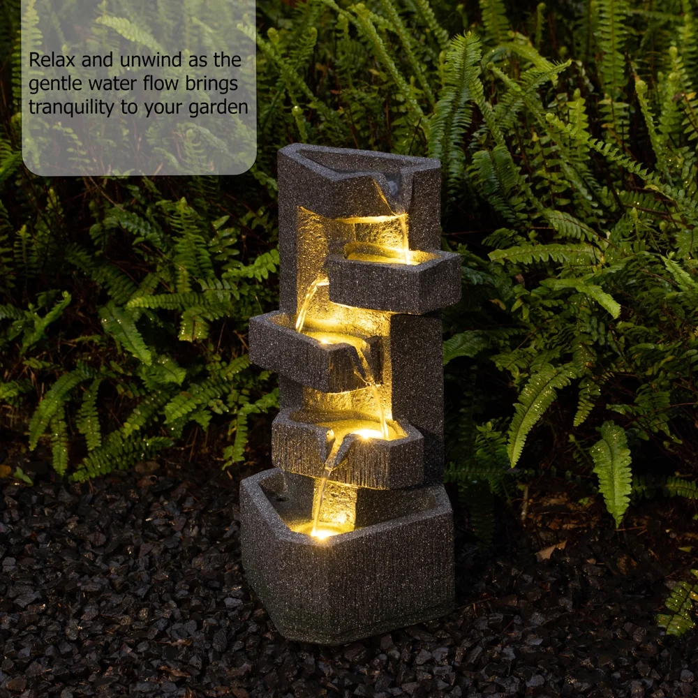 Gardenised Water Fountain with LED Light for Indoor and Outdoor Accent with Soothing Waterfall Sound Ideal for Home Office Patio Backyard Deck Porch Balcony and Tabletop Display, Modern Steps Flow