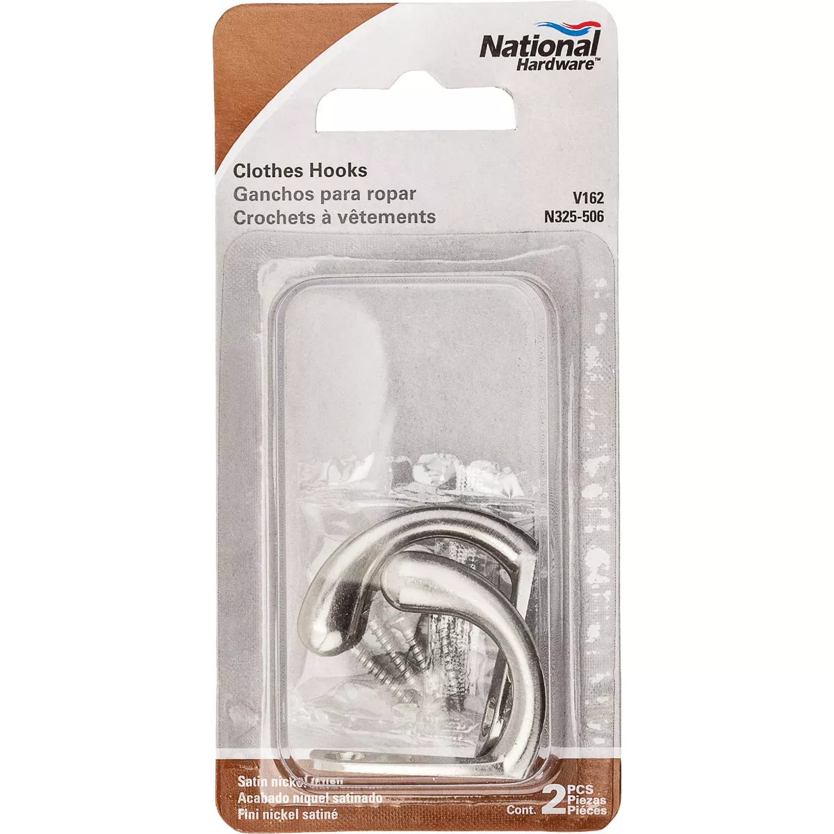 National Hardware Satin Nickel Single Clothes Hook (2-Pack)