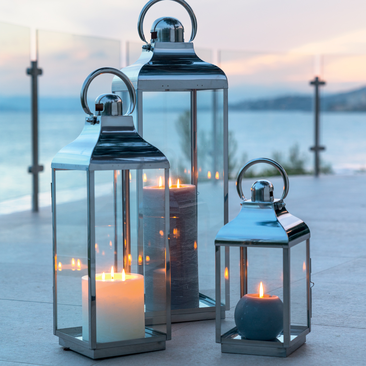 Set of 3 outdoor/indoor lanterns Stainless steel