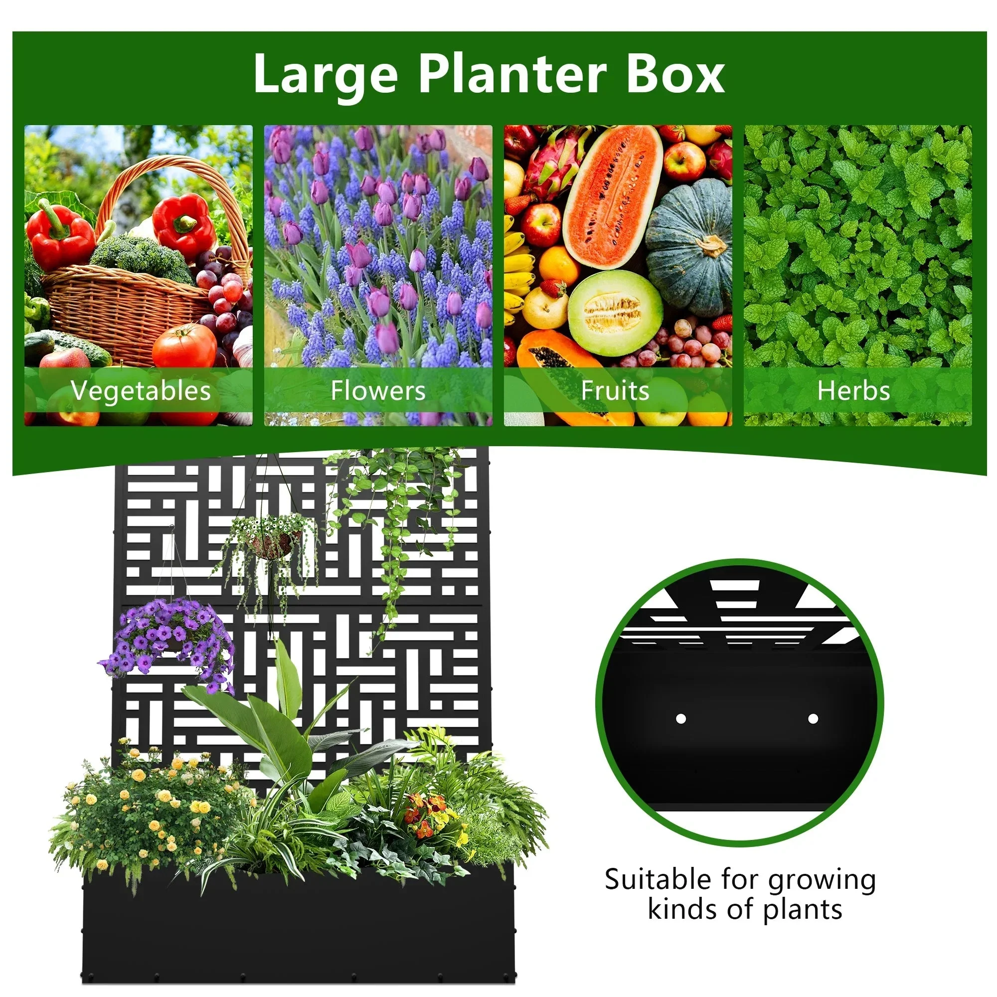 FOOWIN 71 in H Metal Trellis Planter Raised Garden Bed With Drainage Hole, Black - Image 7 FOOWIN 71 in H Metal Trellis Planter Raised Garden Bed With Drainage Hole, Black - Image 7