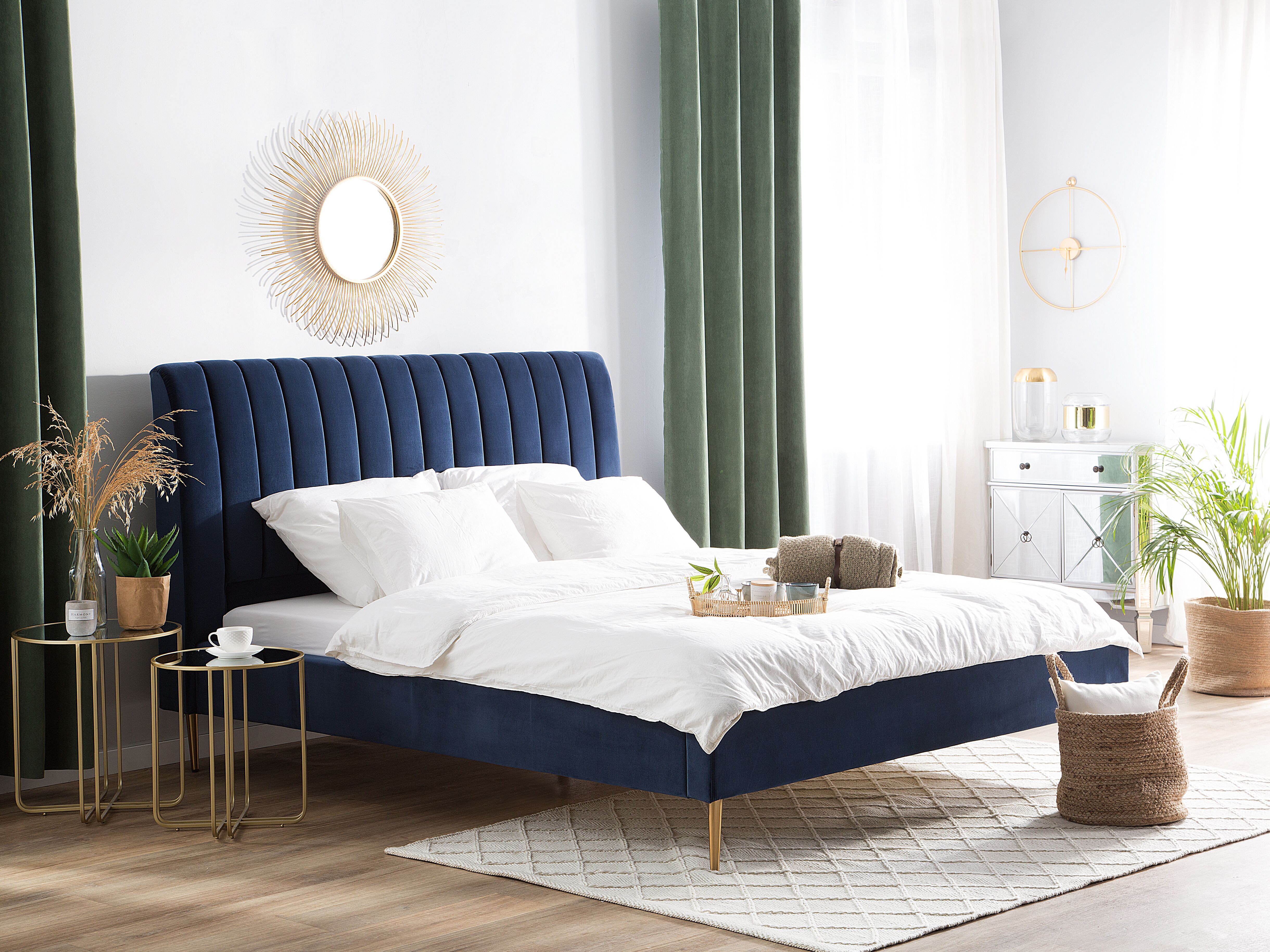 Bed Velvet MARVILLE 180 x 200 cm (EU Super King) Navy Blue