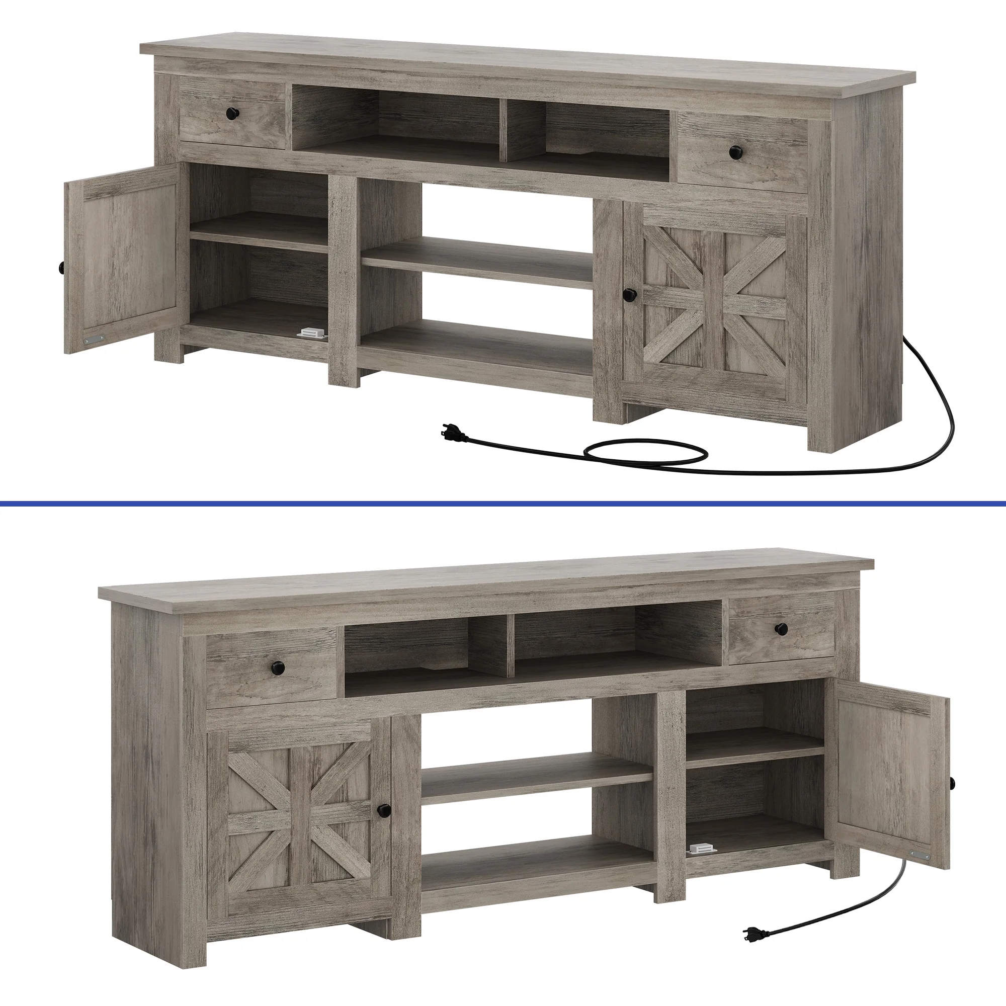 Uforic Farmhouse TV Stand for 75/80 Inch TV, Rustic Entertainment Center with Power Outlet, Storage Drawers, TV Console for Living Room, Oak - Image 23