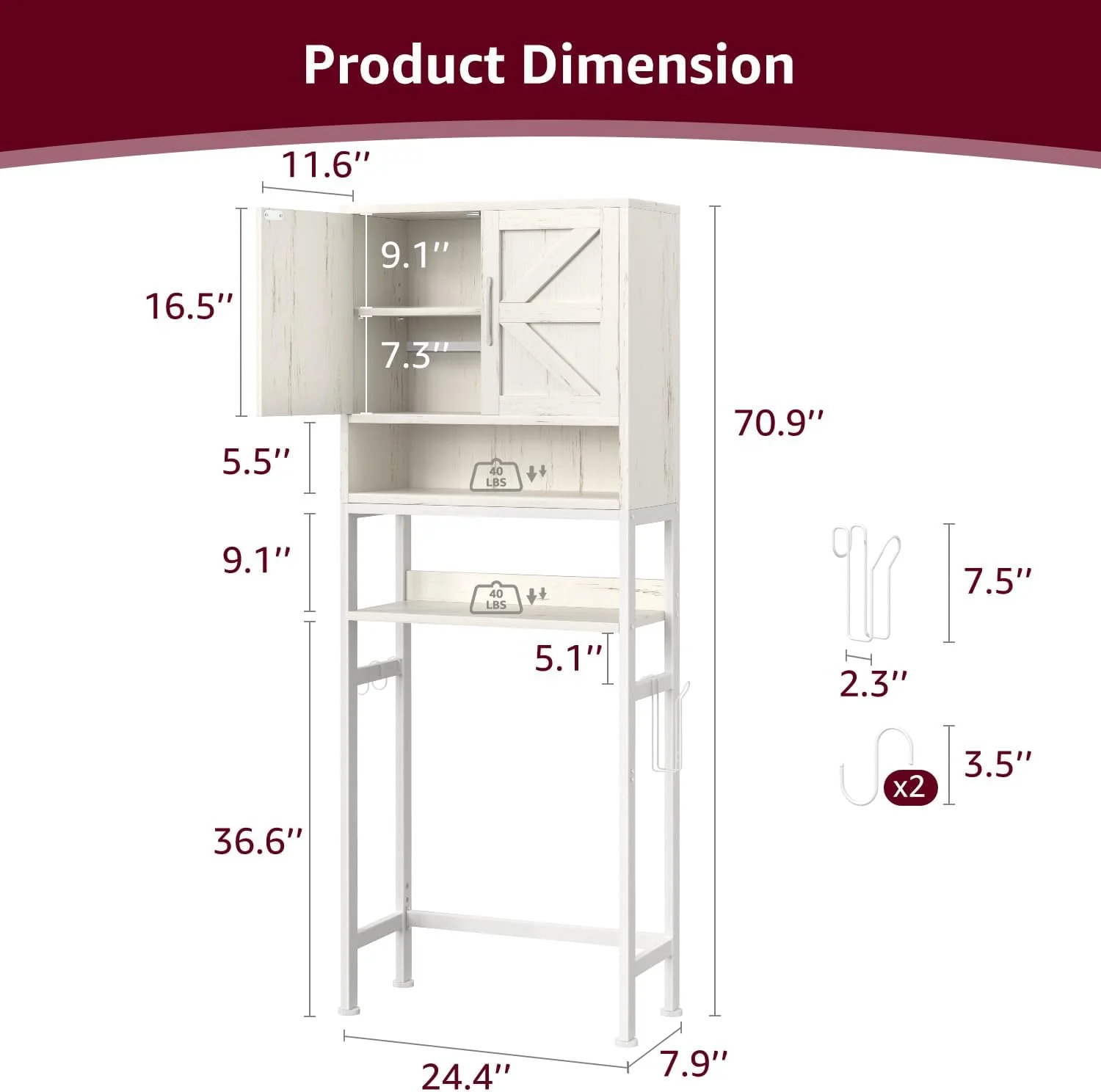 Over The Toilet Storage Cabinet - Farmhouse Bathroom Shelves with Doors Freestanding Organizer Narrow Floor Stand Shelf Above Toilet 71