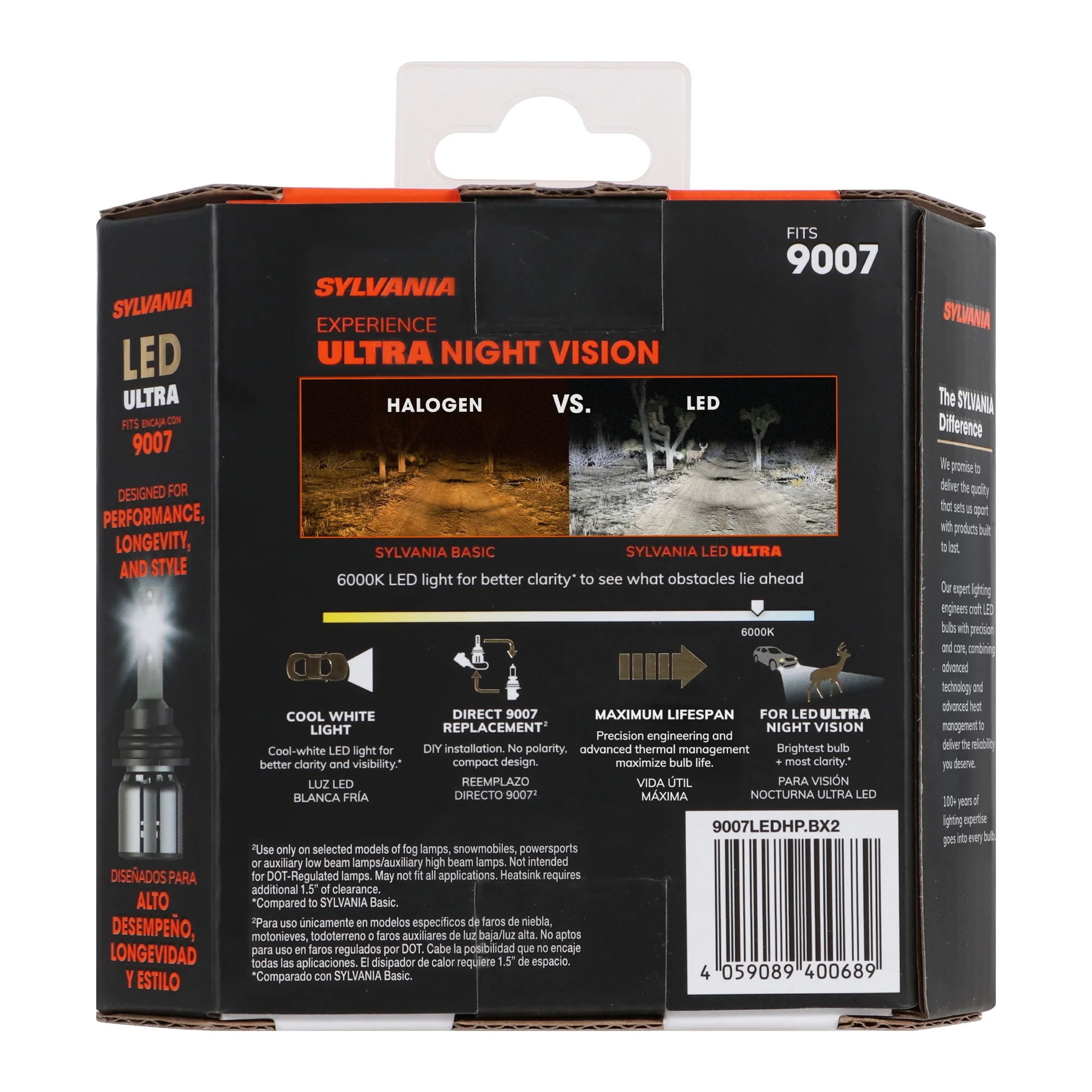 SYLVANIA 9007 LED Ultra - Fog Lights For Cars and Trucks - Headlight Bulbs for Off Road Powersports - 6000k Cool White LED Light - Maximum Lifespan - No Polarity - DIY Upgrade