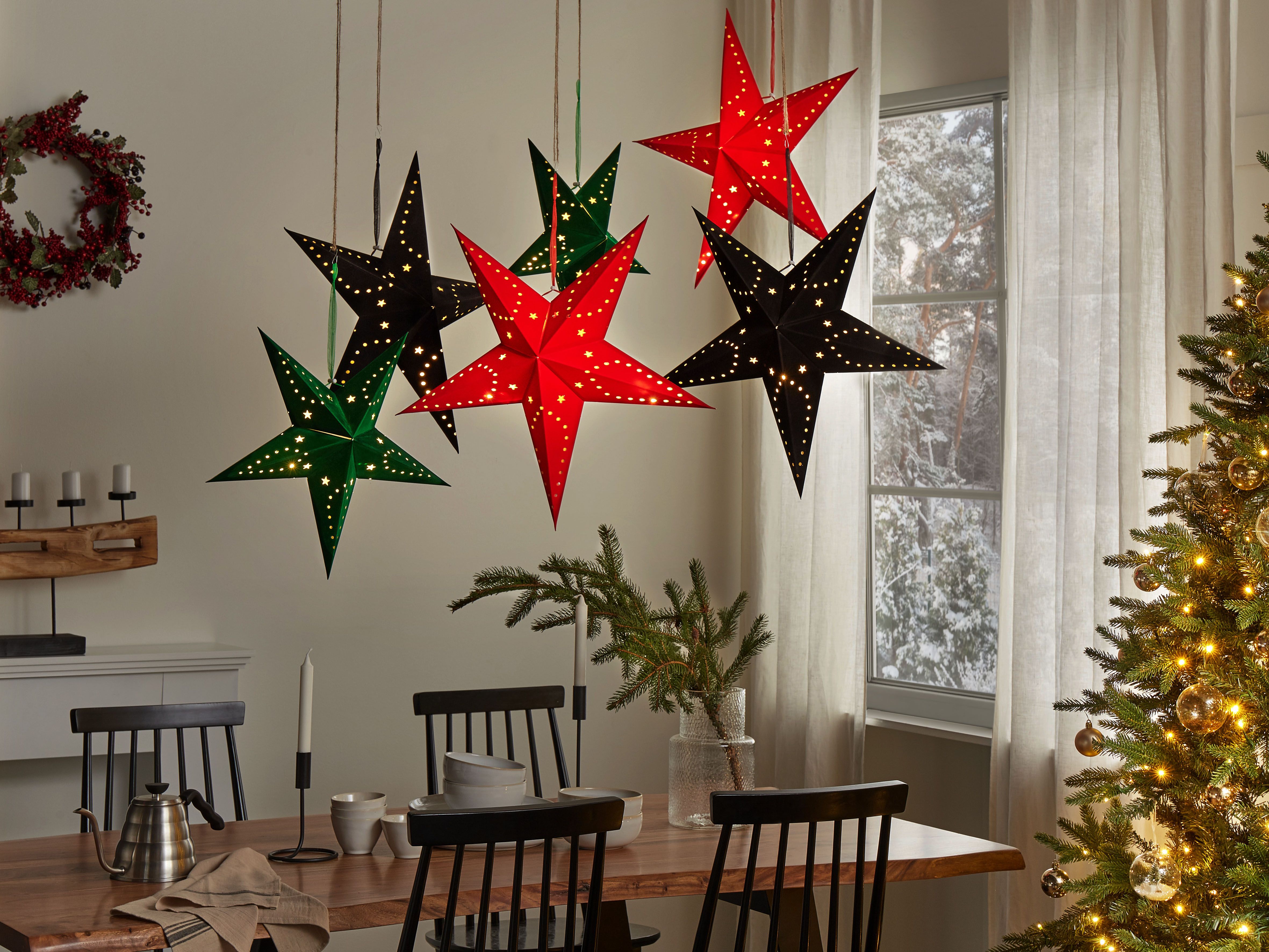 Set of 2 Hanging Decorations LED MOTTI Star 45 cm Emerald Green