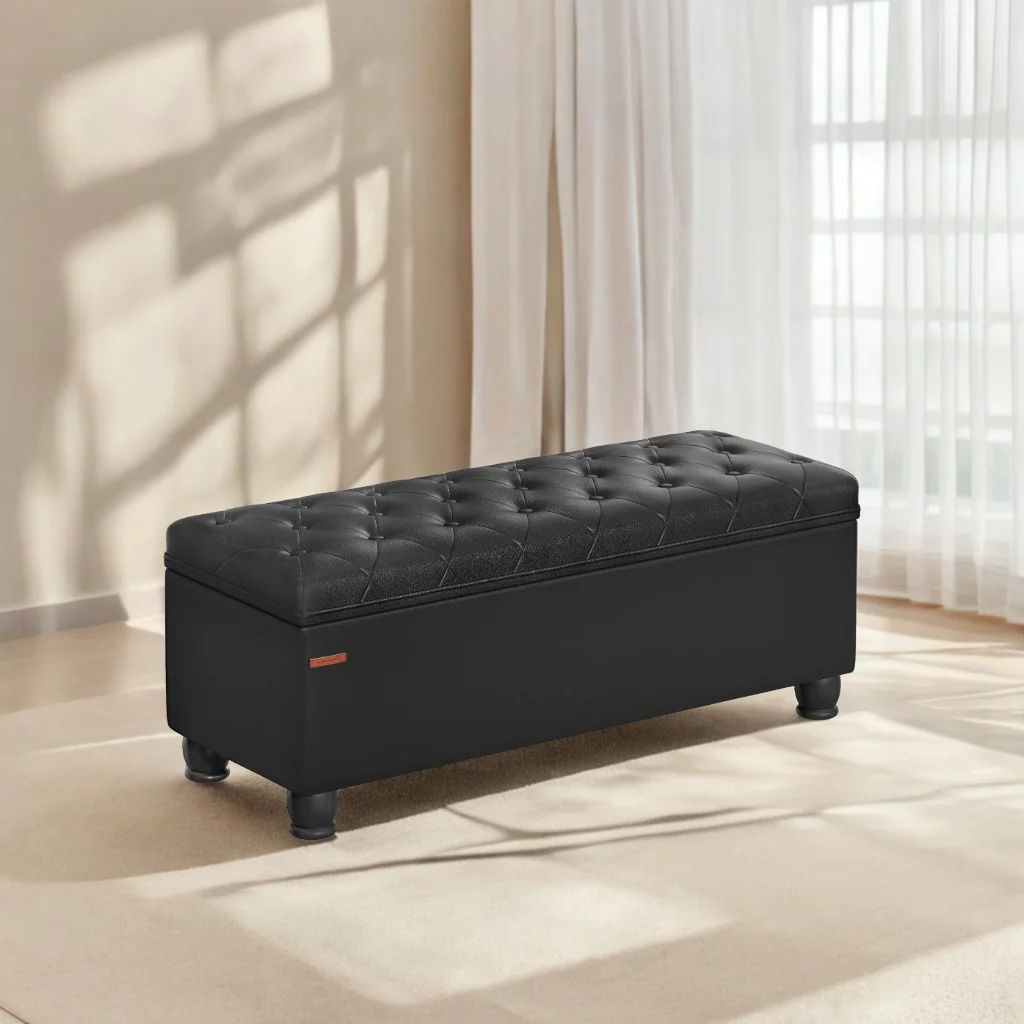 SONGMICS 46.5" Storage Ottoman Bench Storage Bench Bedroom Bench 330lb Load Capacity Solid Wood Legs Light Gray - Image 72