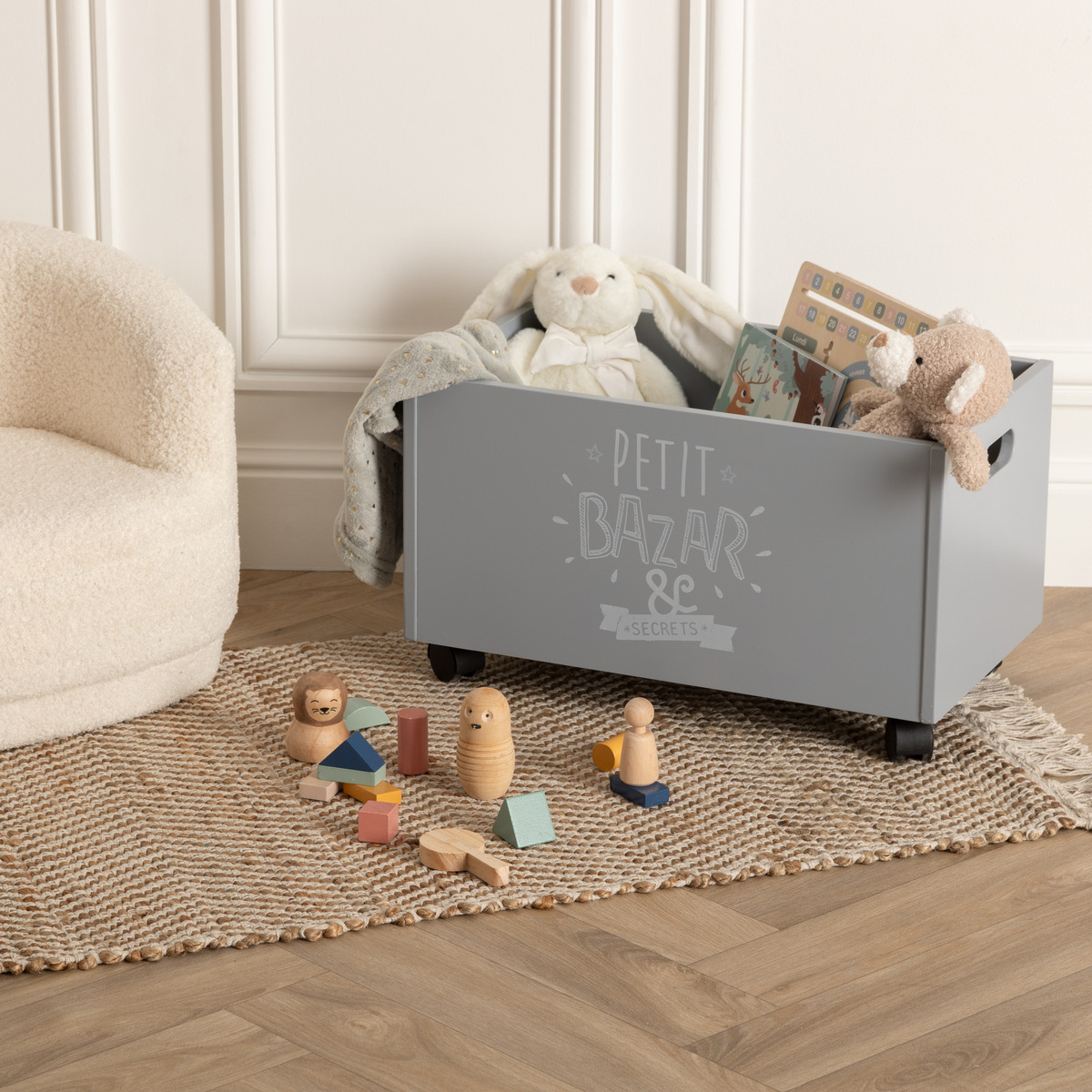 Toy chest with wheels Grey, 48x28 cm