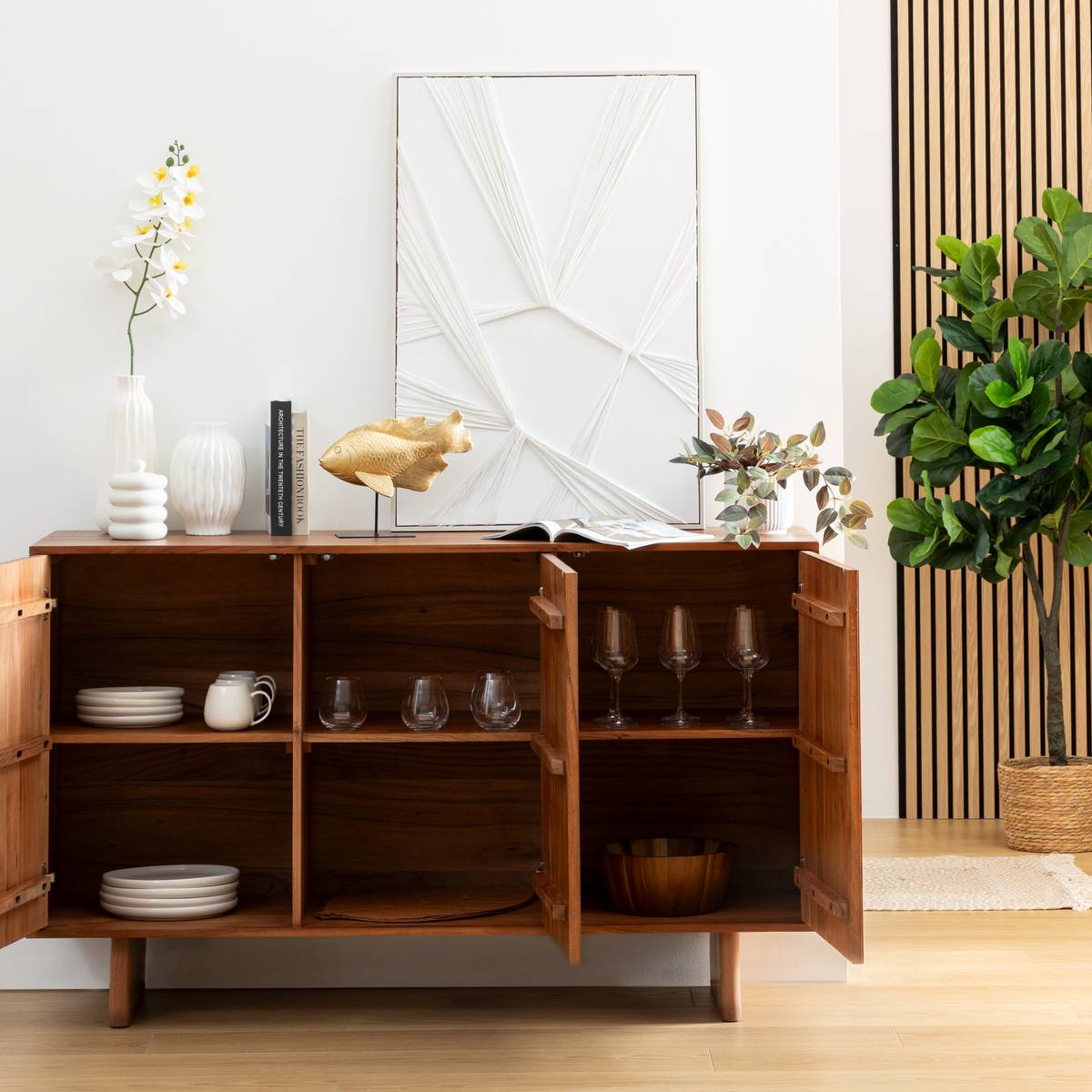 3-door buffet "Nanda" Acacia, Brown, 150x90.5 cm