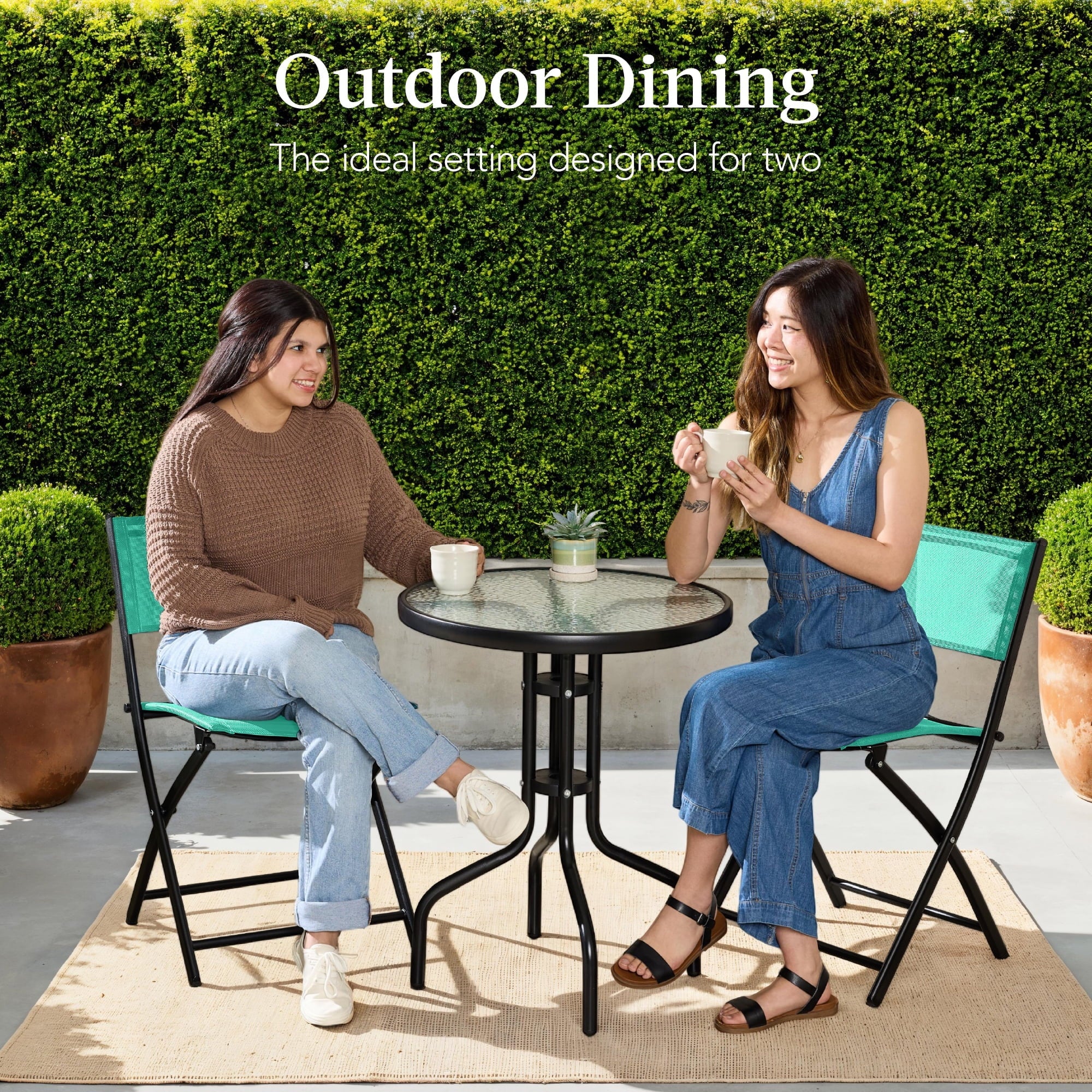 Best Choice Products 3-Piece Patio Bistro Dining Set With Glass Tabletop And Folding Chairs - Gray - Image 101 Best Choice Products 3-Piece Patio Bistro Dining Set With Glass Tabletop And Folding Chairs - Gray - Image 101