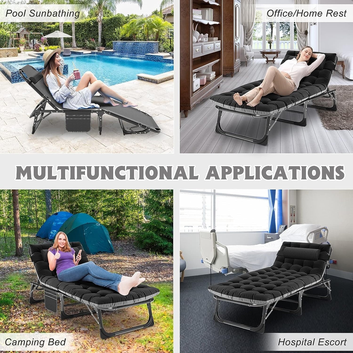 Slsy 5-Position Adjustable Folding Lounge Chair And Cot - 75.2" x 25.6" x 11.8" - Image 86 Slsy 5-Position Adjustable Folding Lounge Chair And Cot - 75.2" x 25.6" x 11.8" - Image 86