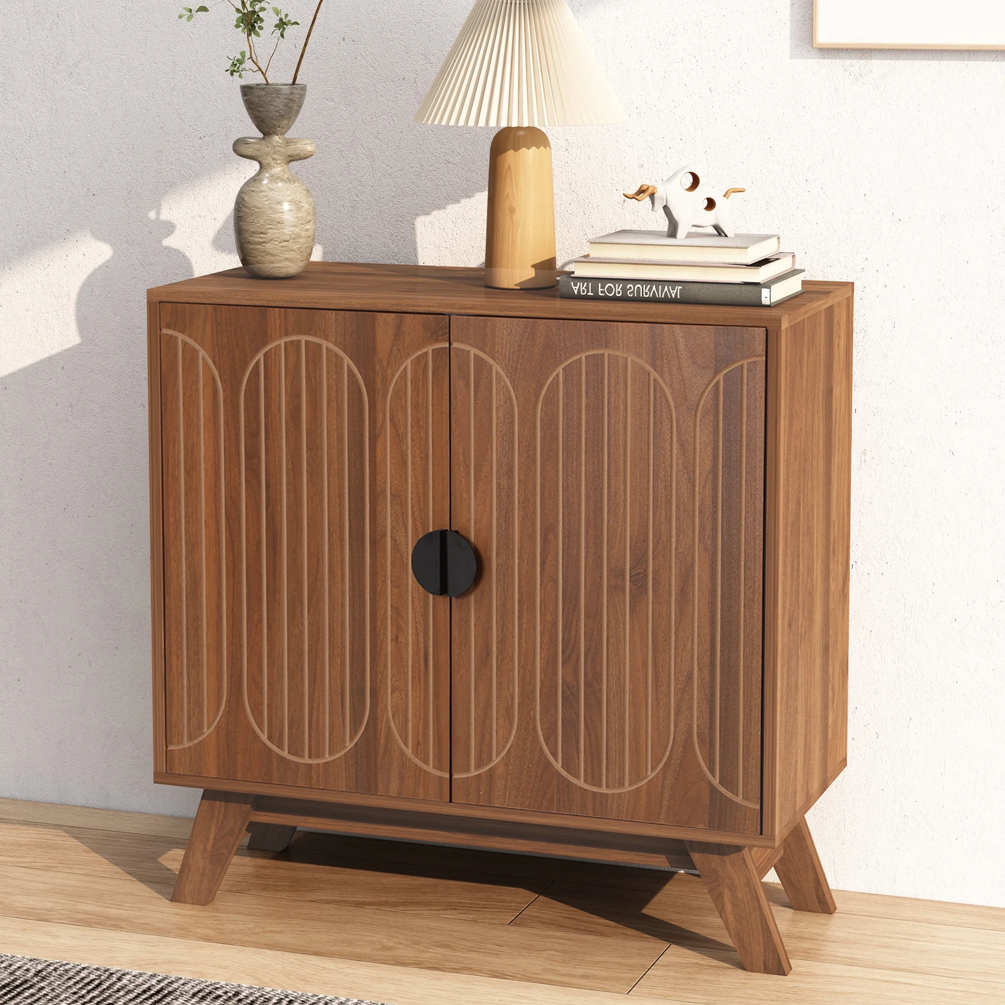 LEFHDA 2PCS Buffet Cabinet, Sideboard Cabinet with Storage, Accent Storage Cabinet with Carved Arc Door Design for Kitchen Dining Room, 2 Doors Buffet Cabinet with Adjustable Shelves - Image 49