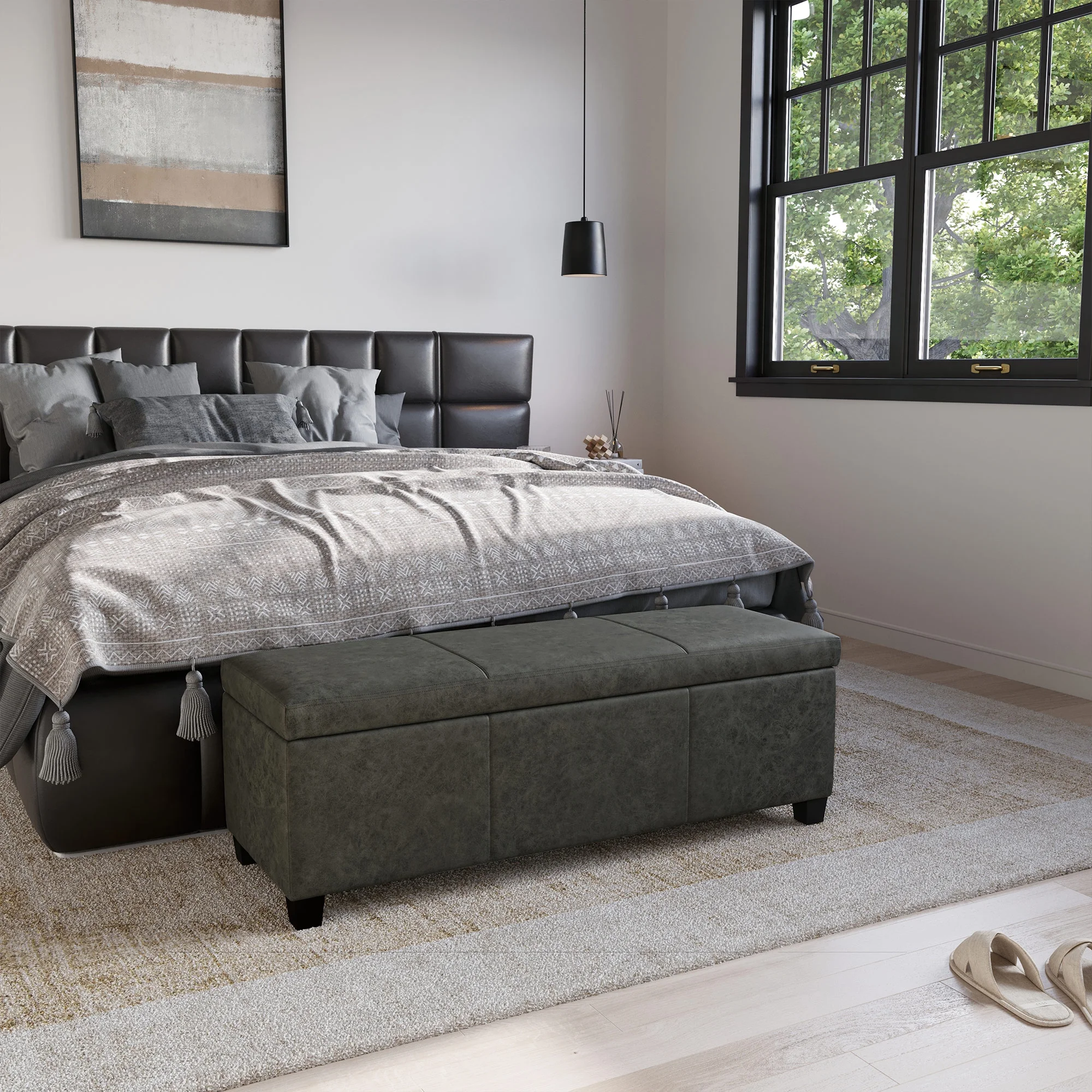 BELLEZE Storage Ottoman Bench Footstool - Amherst (Beige) - Image 37