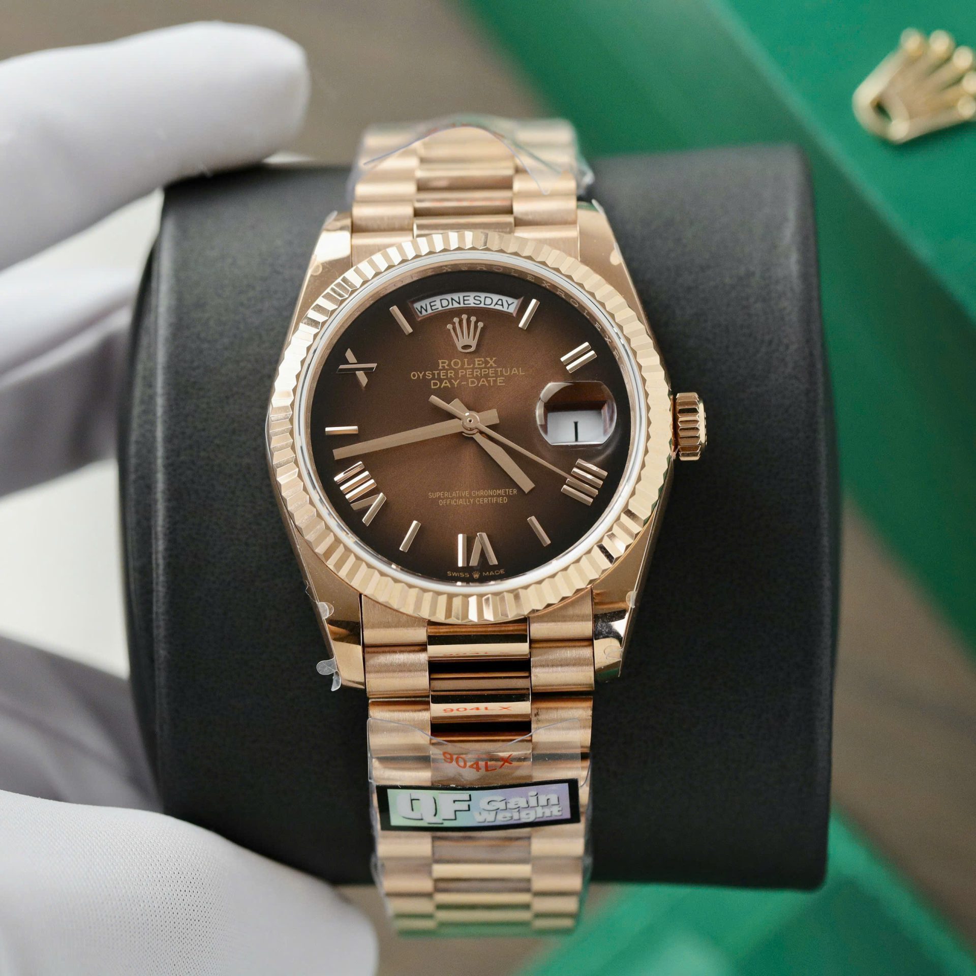 Rolex Day-Date 128235 Replica Watch Dial Chocolate Weight 158gram QF Factory 36mm - Elite Watch Atelier