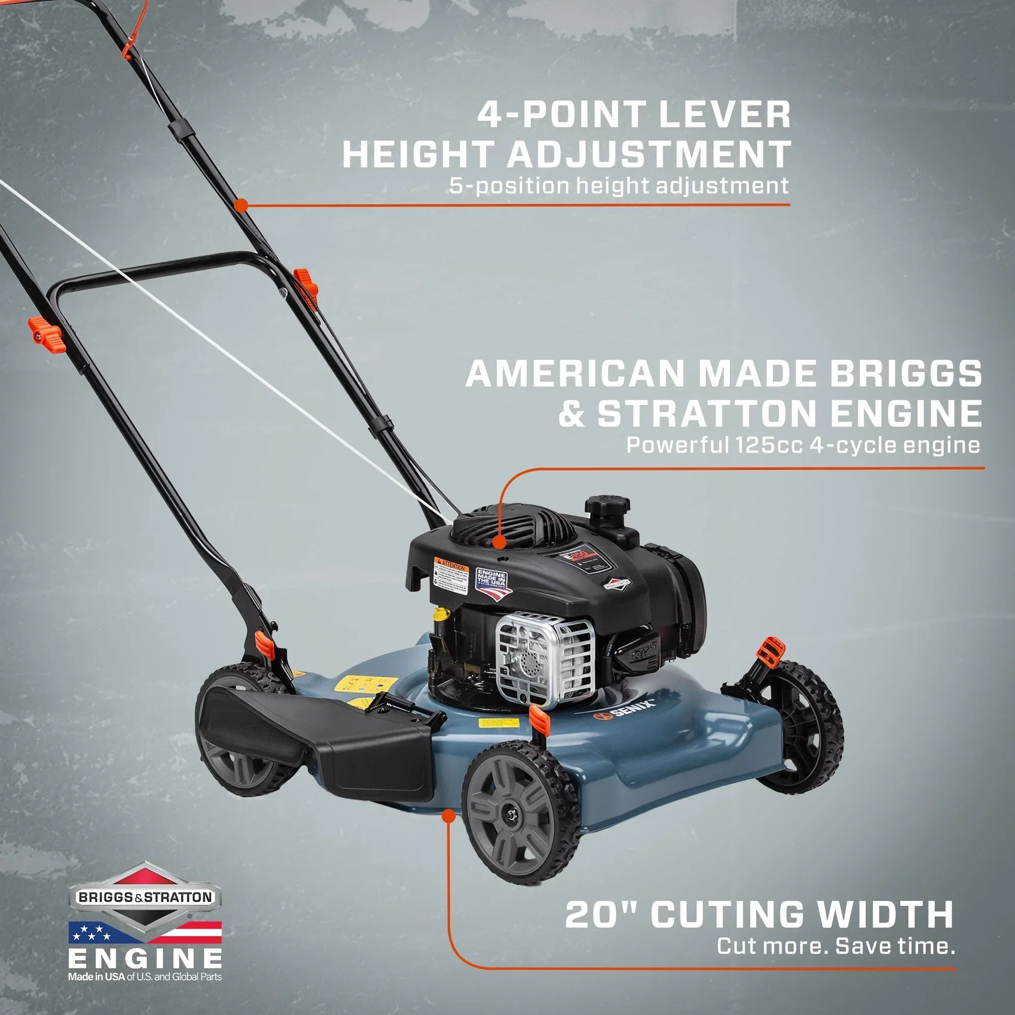 SENIX 20-Inch Gas Lawn Mower, 125 cc 4-Cycle Briggs & Stratton Engine - LSPG-L3 - Image 5 SENIX 20-Inch Gas Lawn Mower, 125 cc 4-Cycle Briggs & Stratton Engine - LSPG-L3 - Image 5