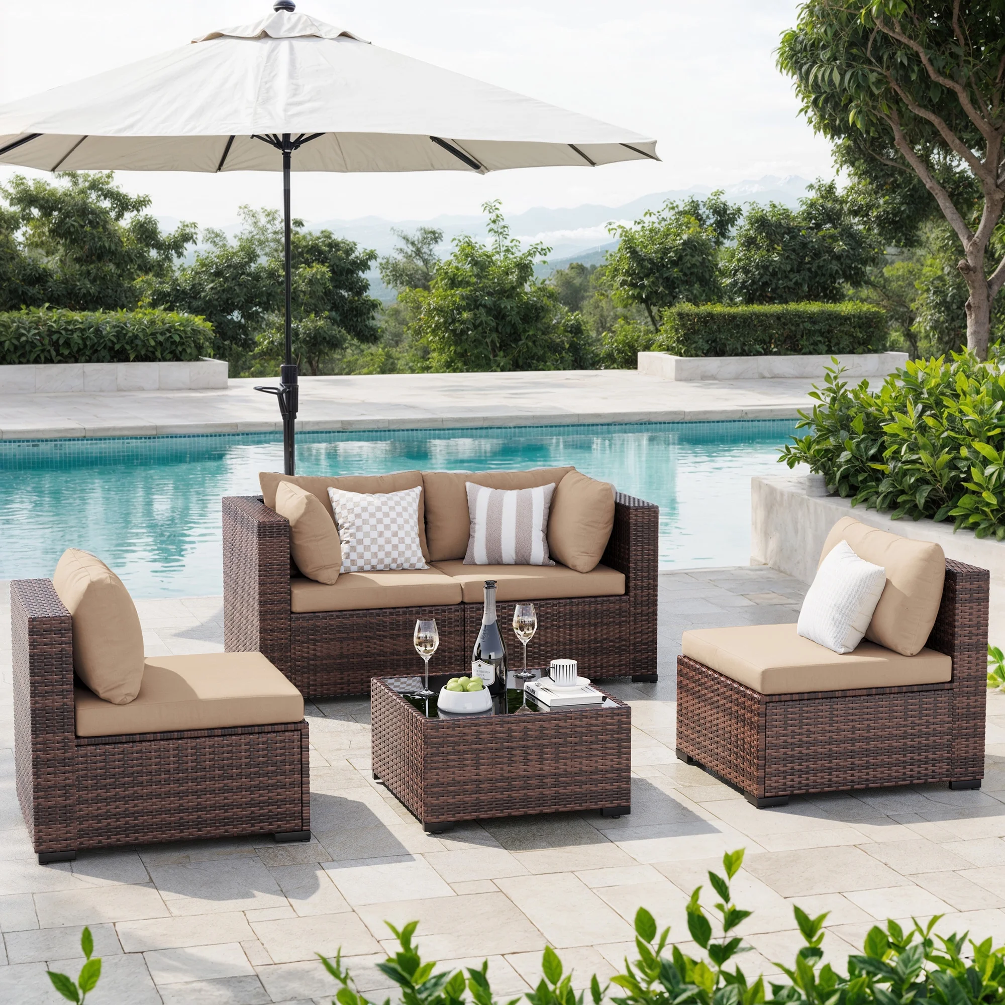 7 Pieces Patio Conversation Set, Outdoor Sectional PE Rattan Wicker Furniture Seat,Dark Gray - Image 30