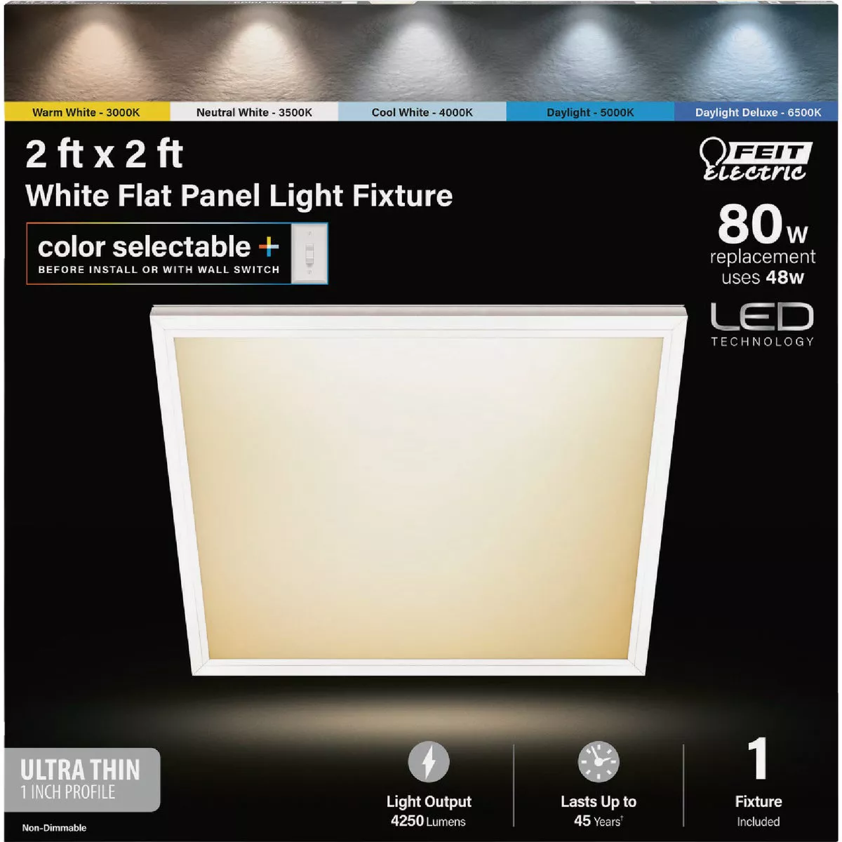 Feit Electric Edge-Lit 2 Ft. W. x 2 Ft. L. White Dimmable 6-Way LED Flush Mount Light