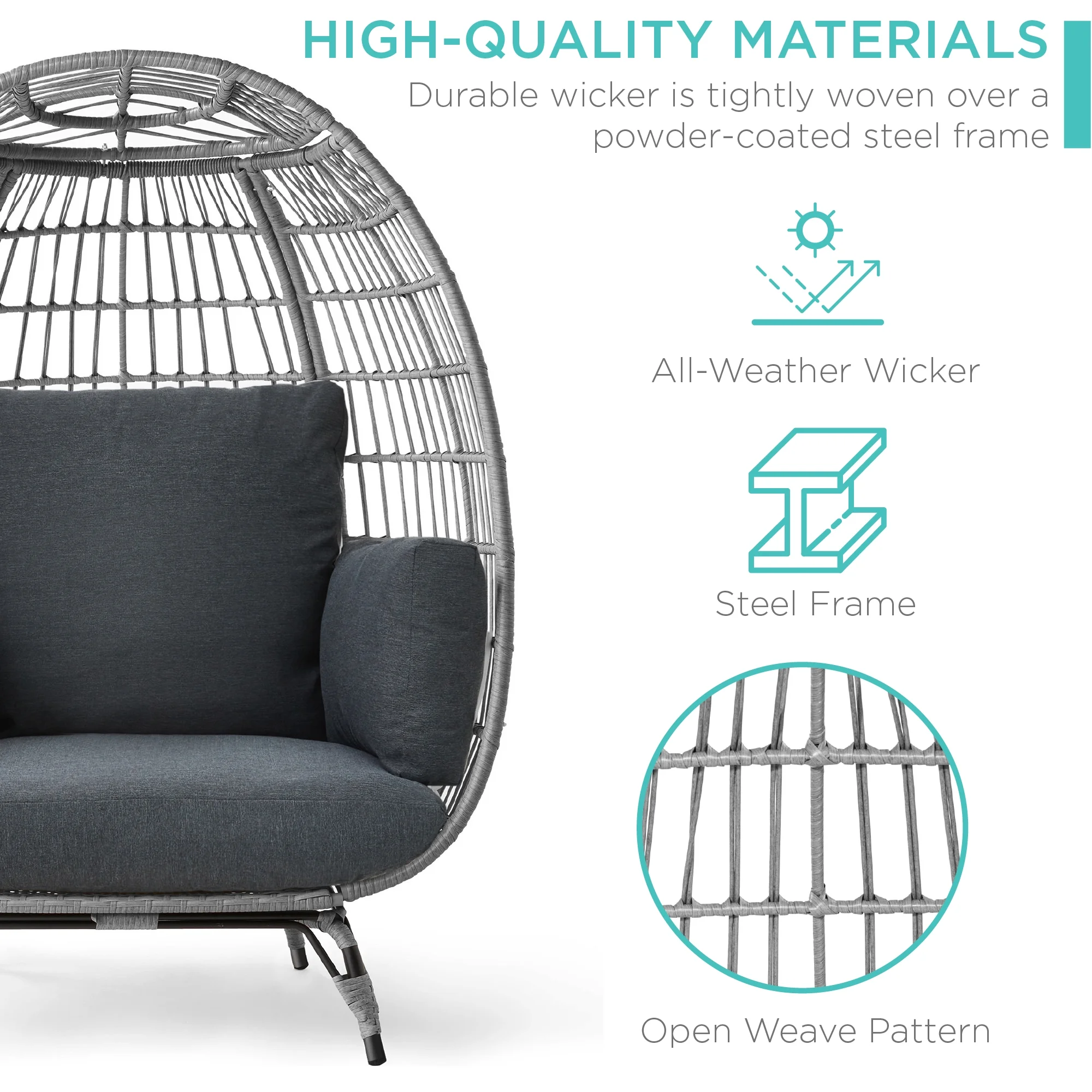 Best Choice Products Wicker Egg Chair Oversized Indoor Outdoor Patio Lounger w/ Steel Frame, 440lb Capacity - Black - Image 41