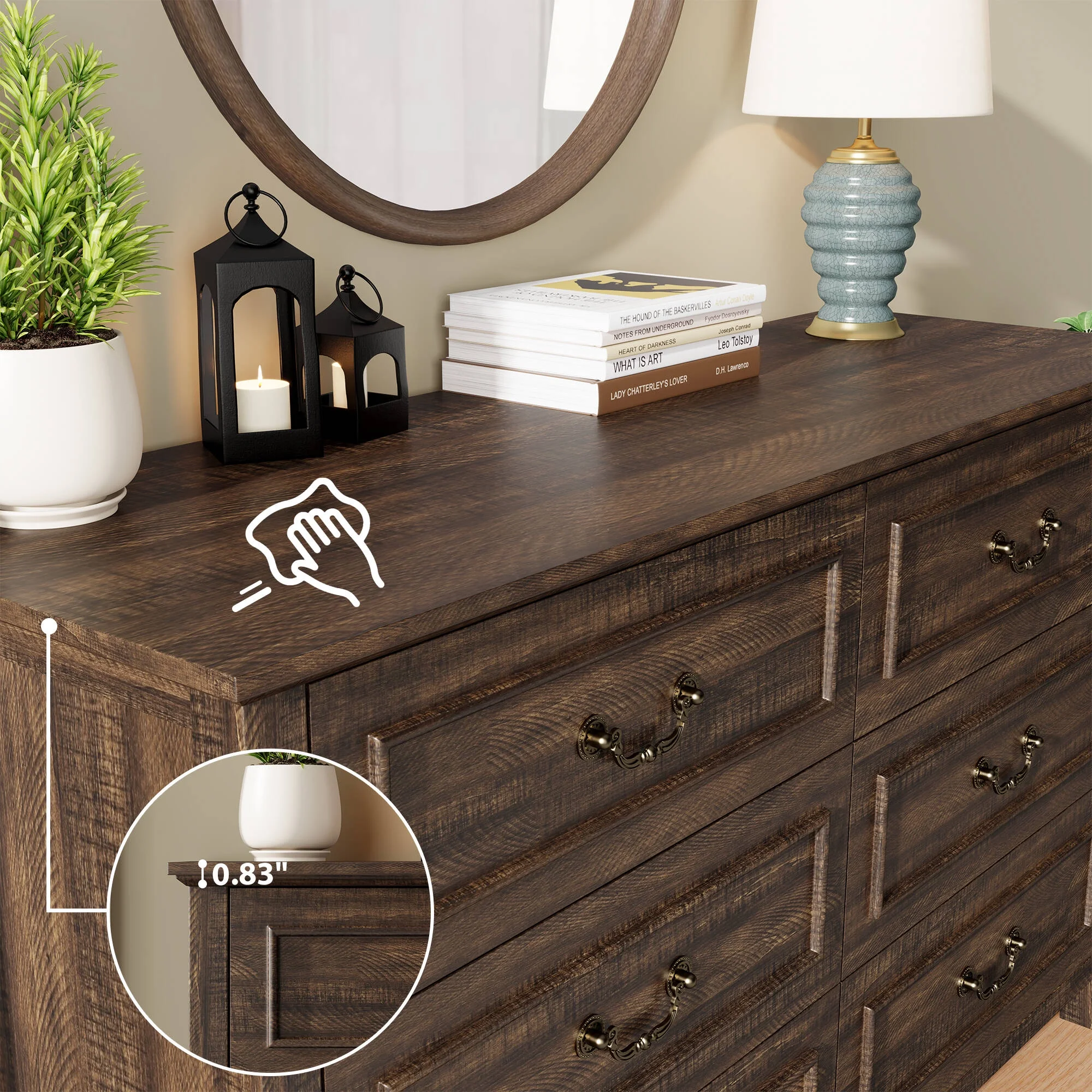 LainTene Dresser for Bedroom, Farmhouse White Dresser with Antique Handles, Vintage 6 Drawers Dresser, Chest of Drawers Storage Cabinet for Living Room, Entryway - Image 21
