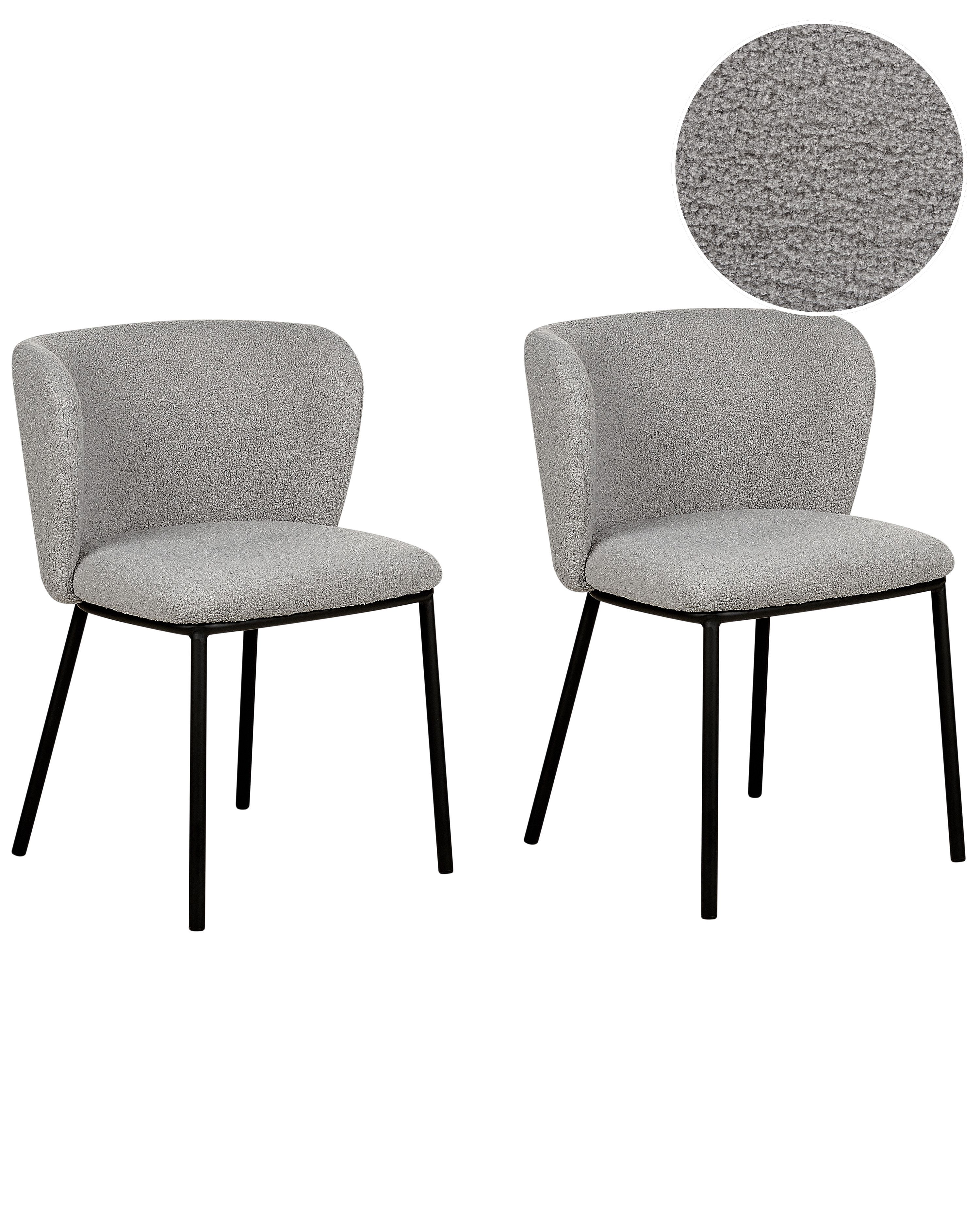 Set of 2 Dining Chairs MINA Boucle Grey