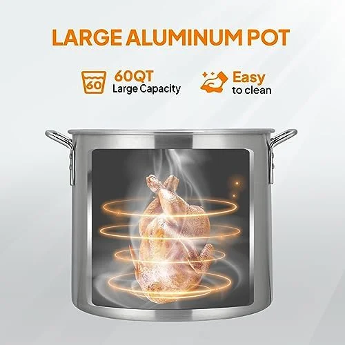 60QT Turkey Fryer & Crawfish Boiler / 150,000 BTU Propane Burner Set, Aluminum Seafood Boil Pot /Basket, Crab Boil Pot, Crab Steaming, Outdoor Cooking Deep Fryer / 10 PSI Regulator & Hose