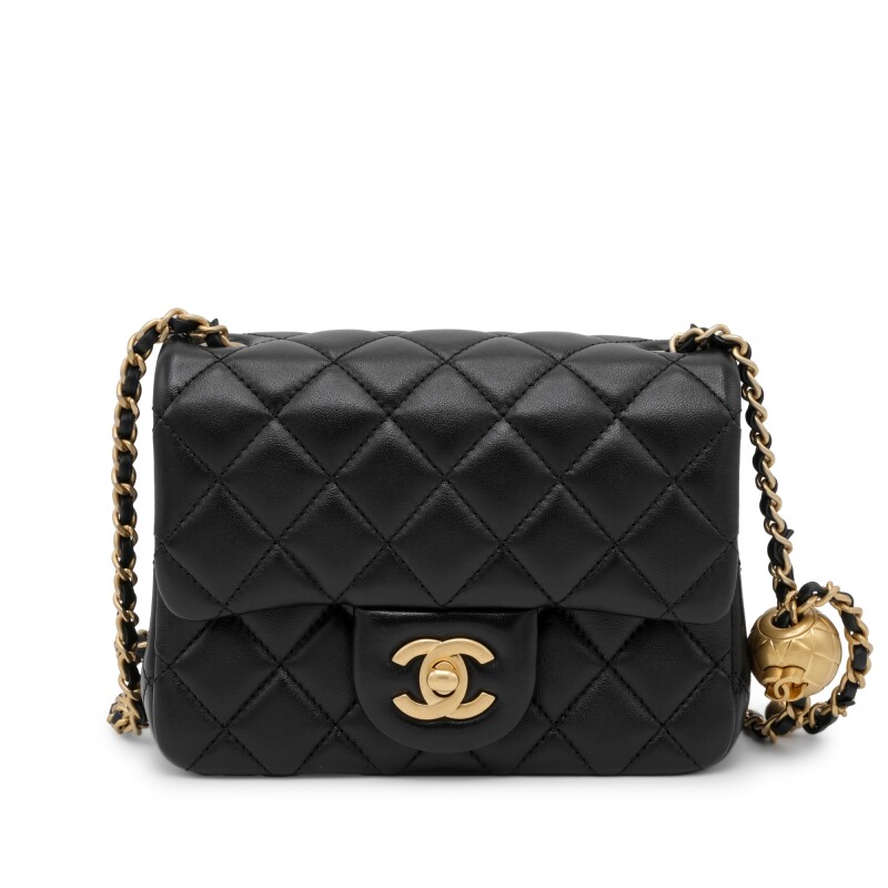 Classic Black Quilted Mini Flap Bag with Adjustable Gold Ball Chain - COZYMIZE