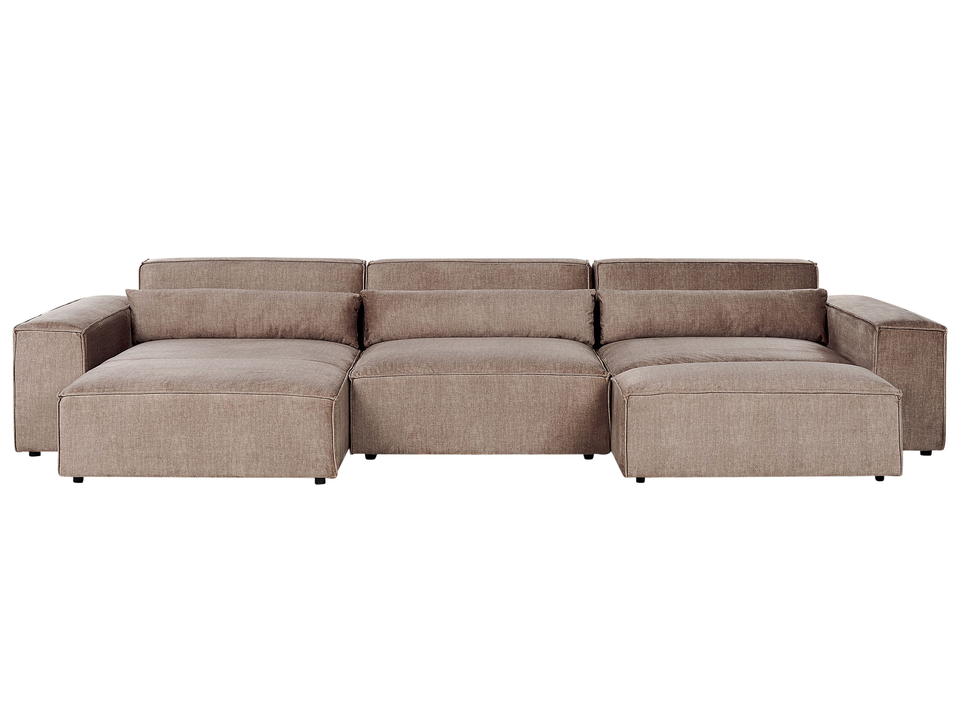 Modular Corner Sofa 5 Seater HELLNAR Fabric Light Brown with Ottoman Right Hand