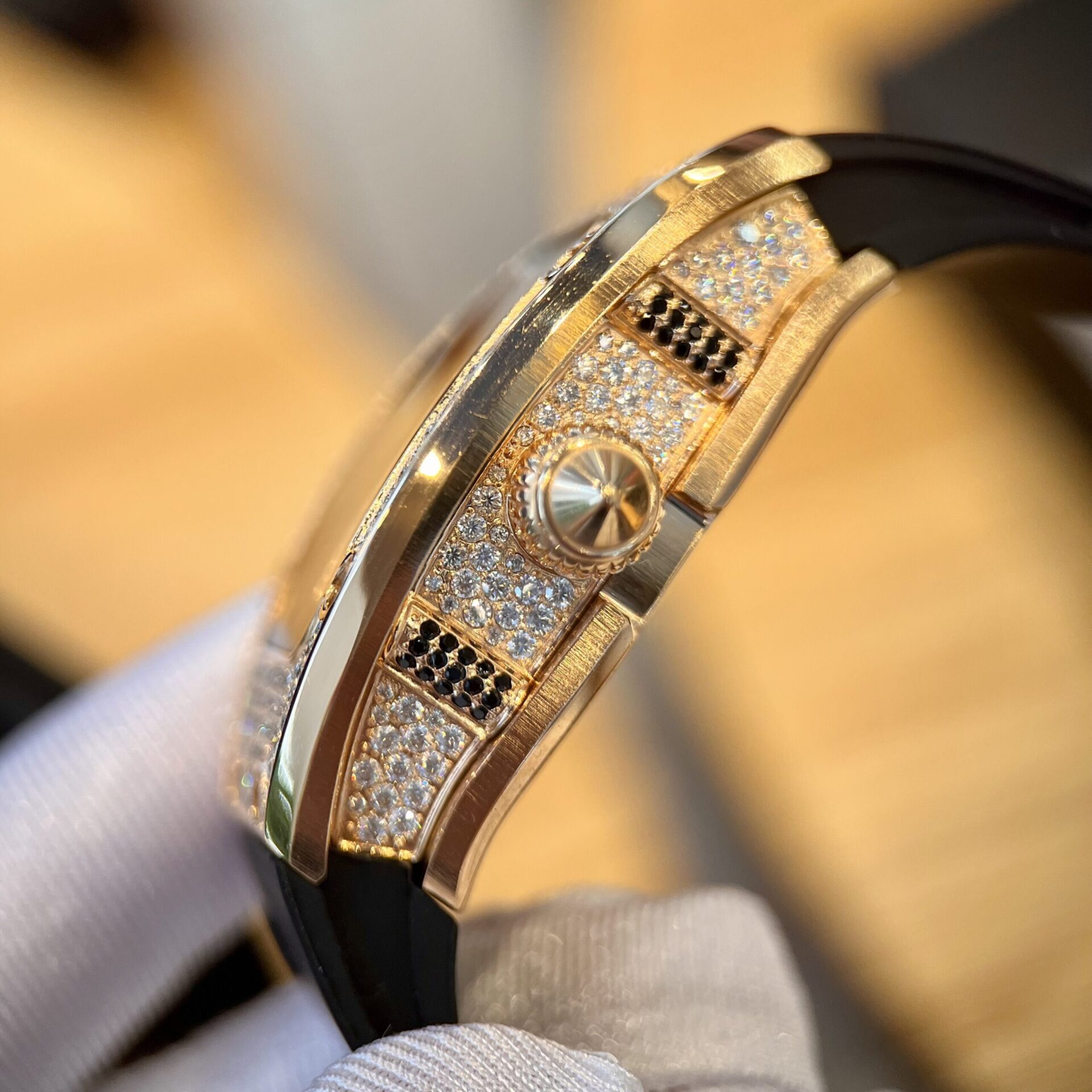 Richard Mille RM007 Gold Wrapped Replica Watch With Moissanite Diamonds 36mm - Top club