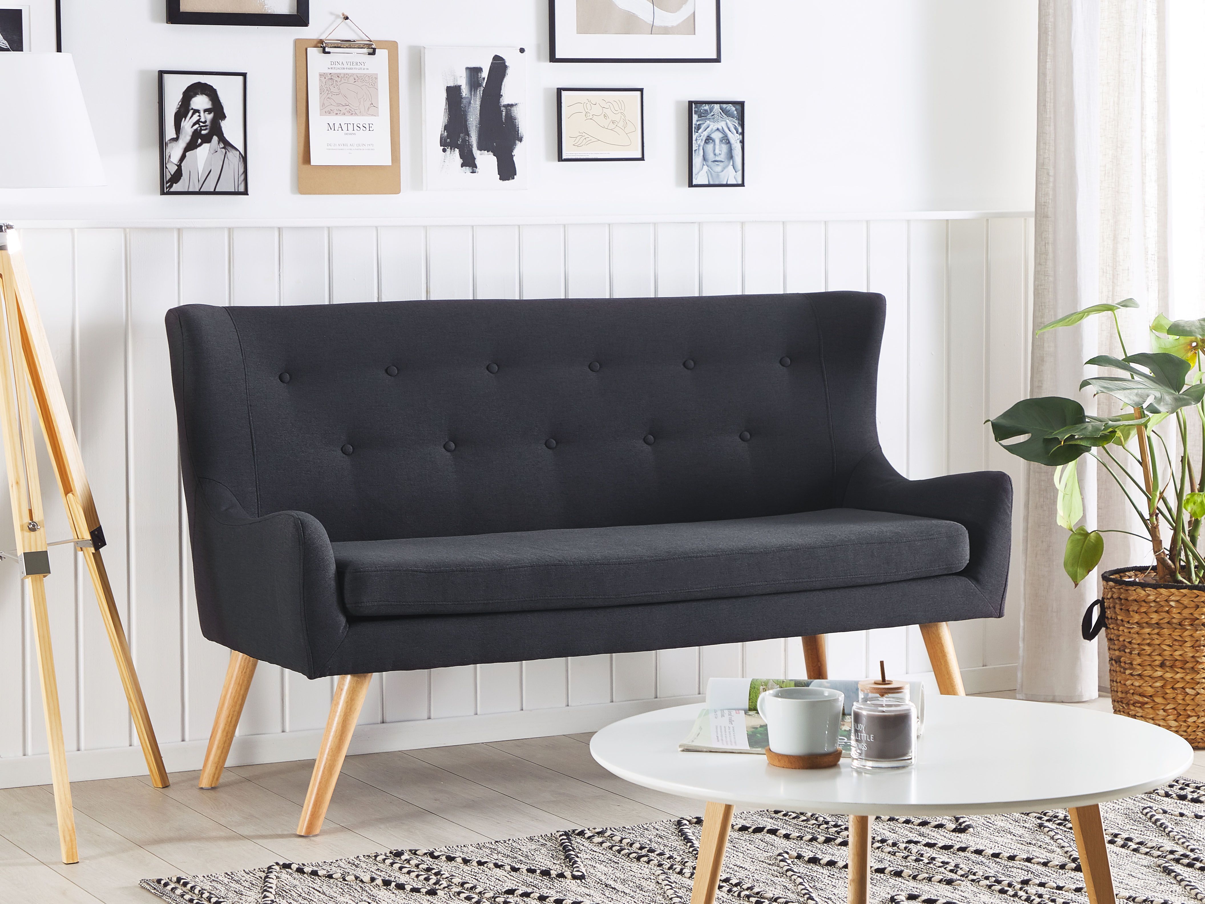 Dining Bench 2 Seater SKIBBY Fabric Black