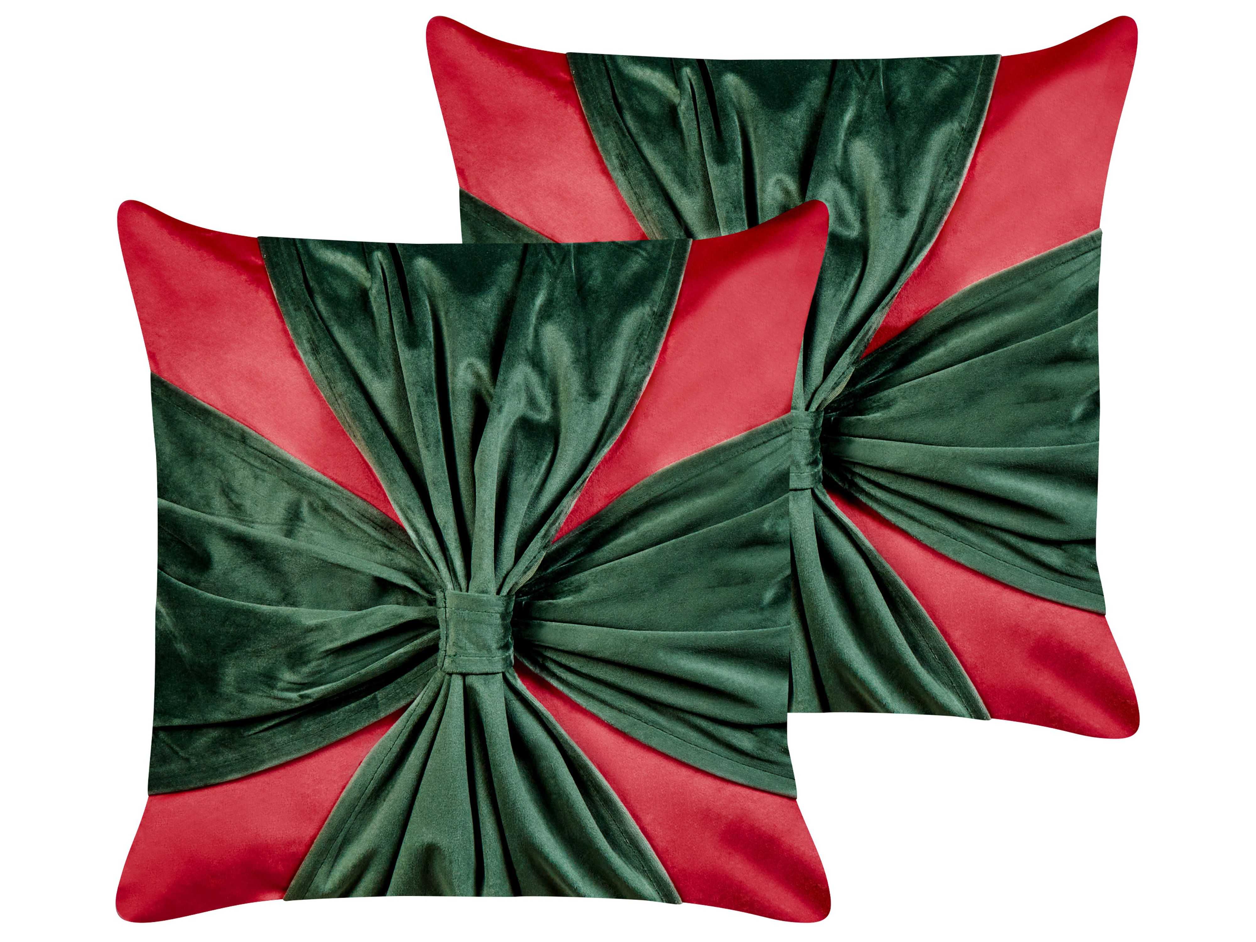 Set of 2 Decorative Cushions MARSHMALLOW Velvet 45 x 45 cm Red Christmas Motif