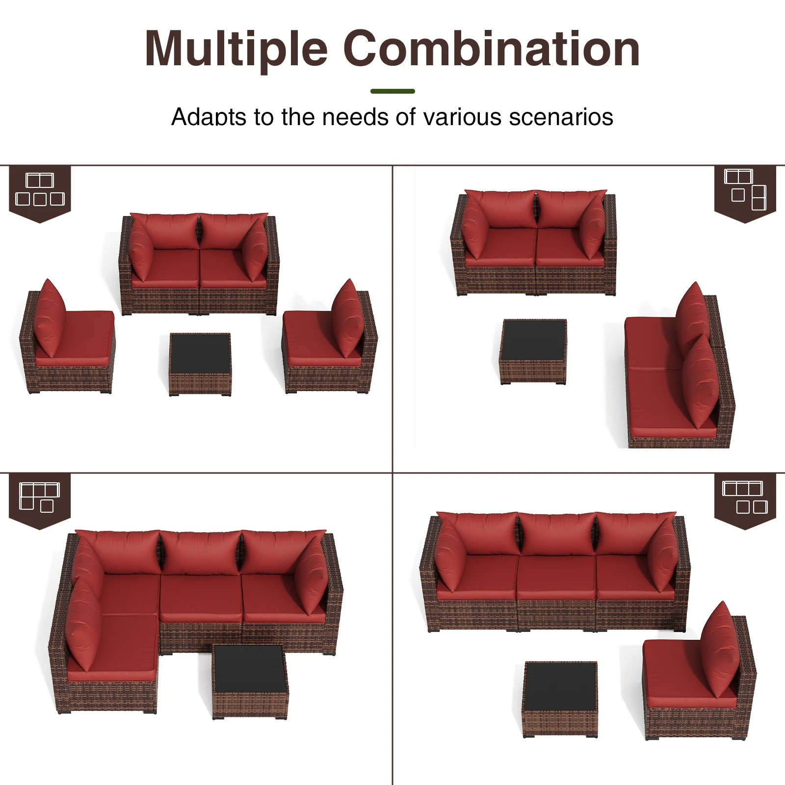 ELPOSUN Patio Furniture Set, Outdoor Patio Furniture Wicker Furniture Couch Set, 5 Pieces Outdoor Sectional Sofa, Patio Furniture Set, Outdoor Patio Set for Balcony Furniture (Grey) - Image 20