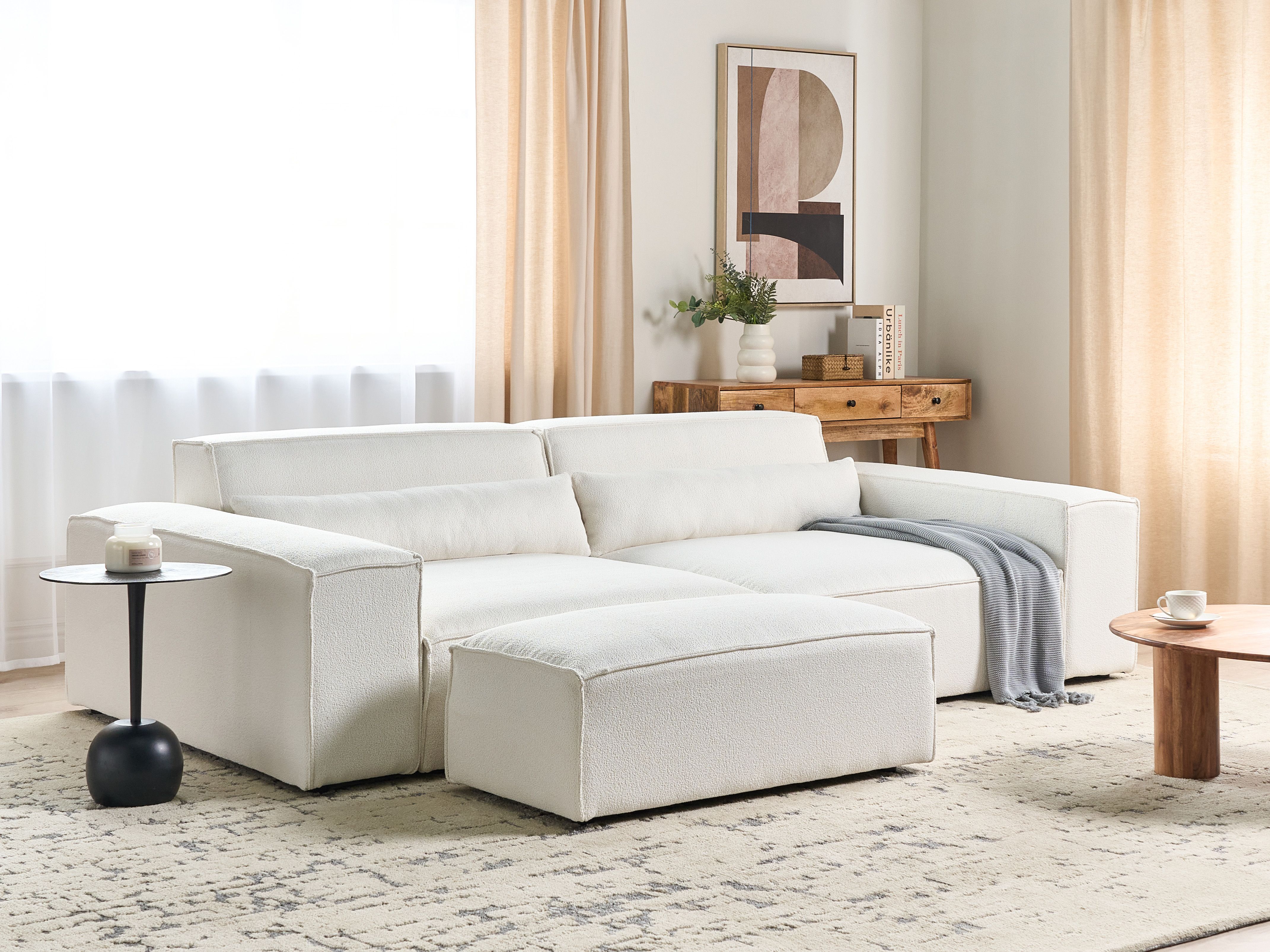 Modular Sofa 3 Seater HELLNAR Boucle Off-White with Ottoman