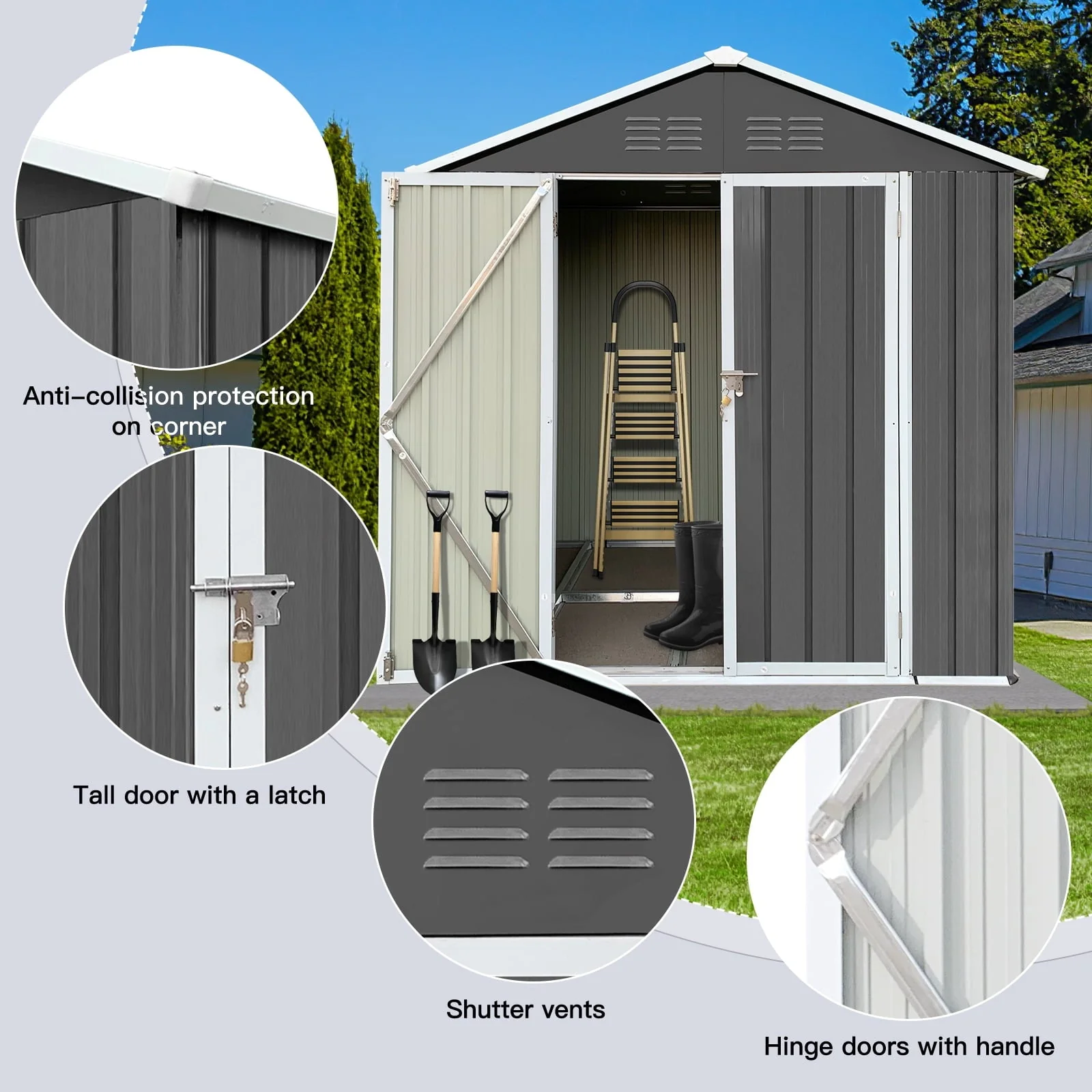 6' x 4' Outdoor Metal Storage Shed, Tools Storage Shed, Galvanized Steel Garden Shed with Lockable Doors, Outdoor Storage Shed for Backyard, Patio, Lawn, D8311 - Image 10