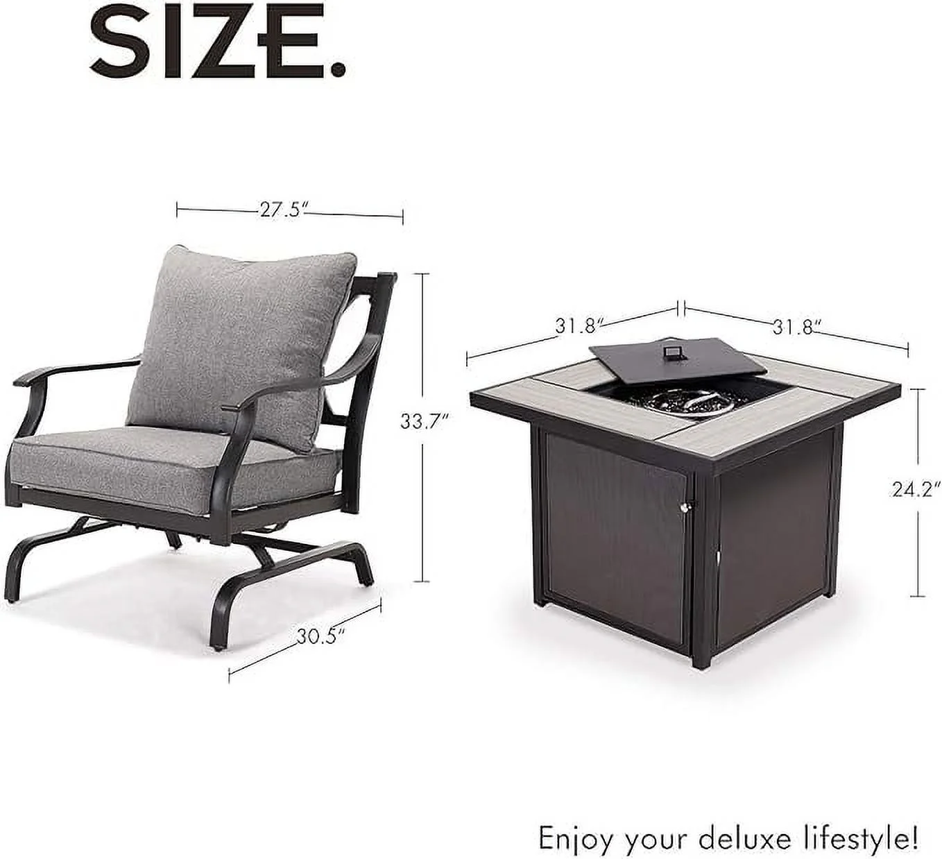 Grand Patio 5-Piece Patio Furniture Conversation Sets with Propane Fire Pit Table Cushioned Rocking Chairs Set of 4, Steel Frame, Gray