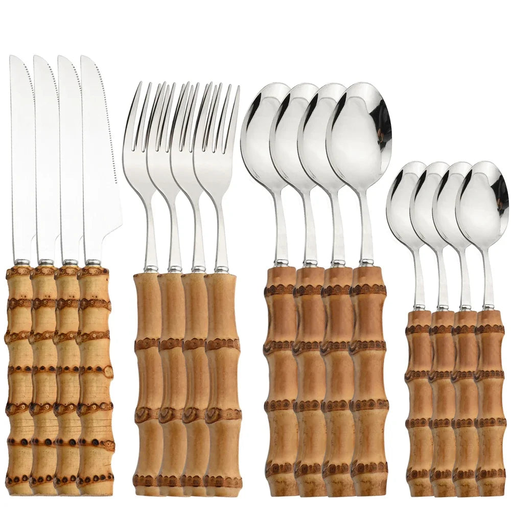 EcoServe | Bamboe Handvat Bestek Set van 16 Stuks