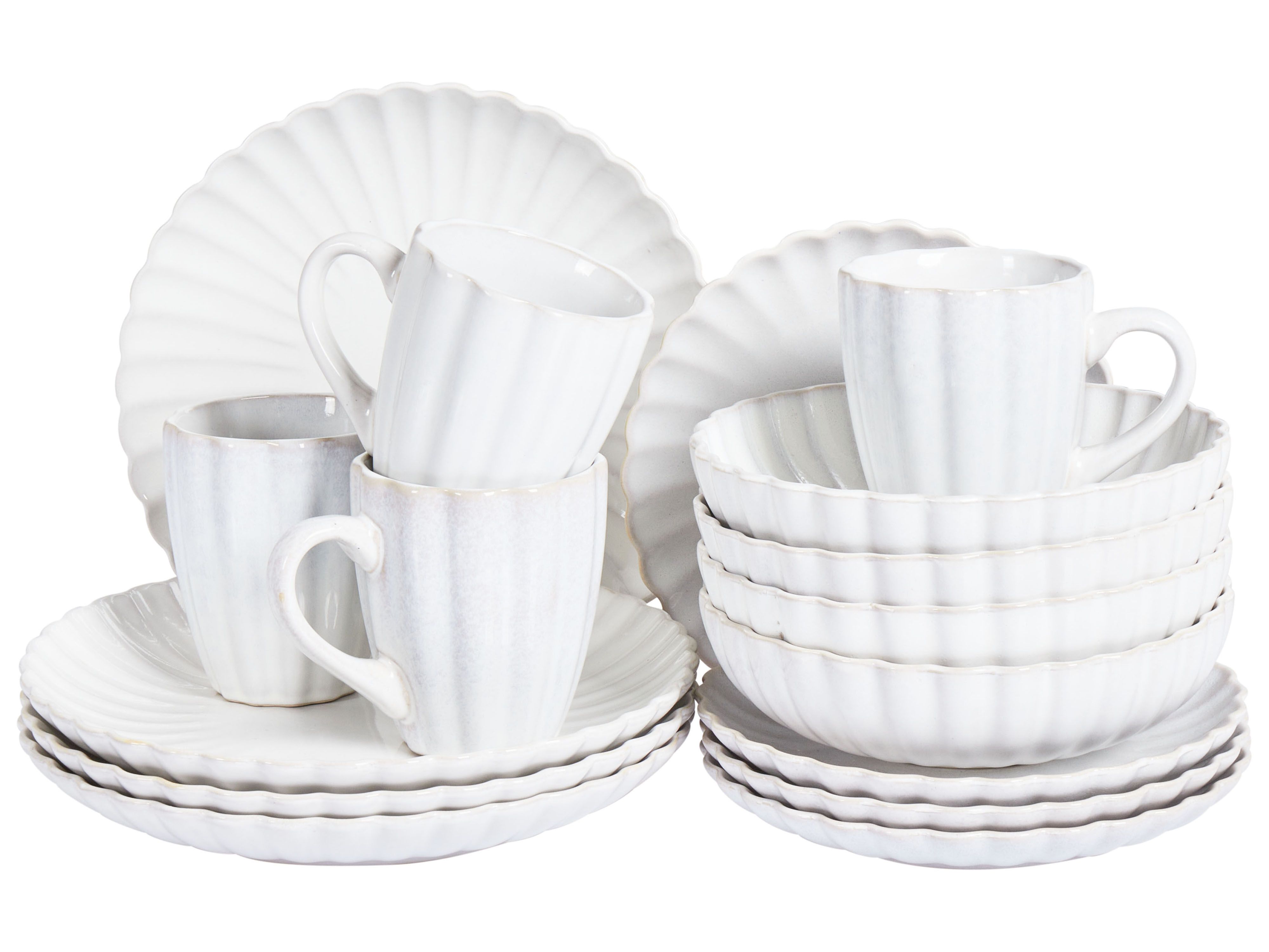 Set of 16 Dinnerware NETTLE Stoneware Off-White