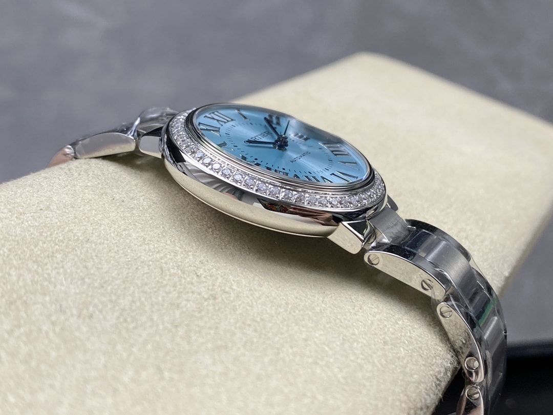 Ballon Bleu de Fake Cartier Watch Steel Diamond Bezel 33mm Blue Silver Dial W4BB0028(1:1 replica) - Top club