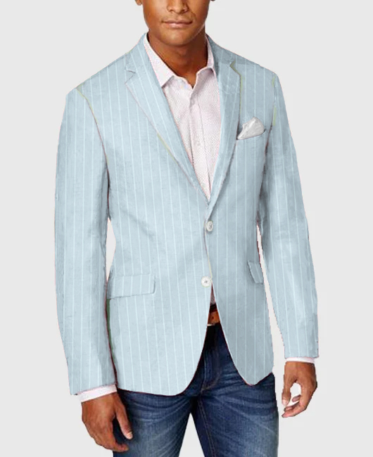 OK Elegant Vertical Stripe Notch Lapel Two Button Blazer