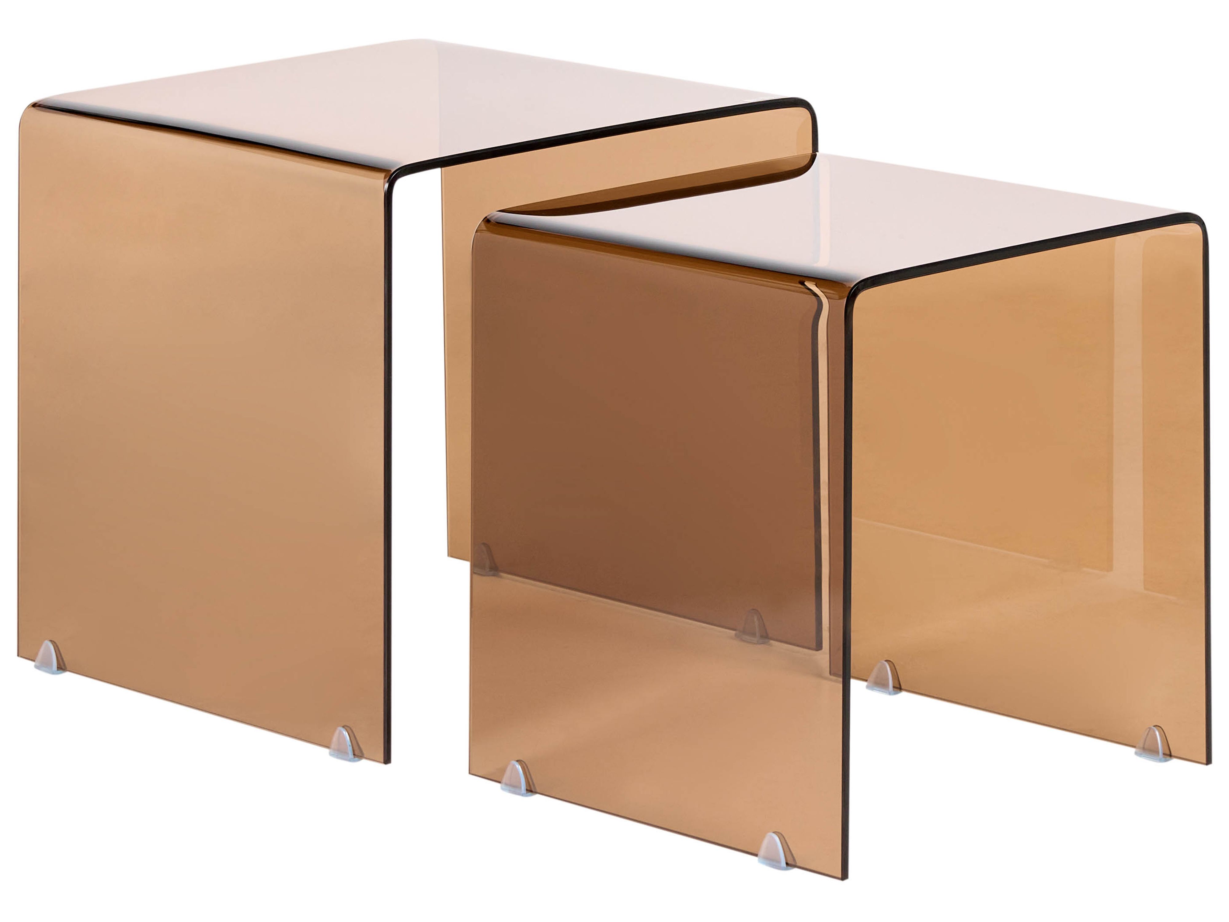 Set of 2 Side Tables KENDALL Tempered Glass Brown