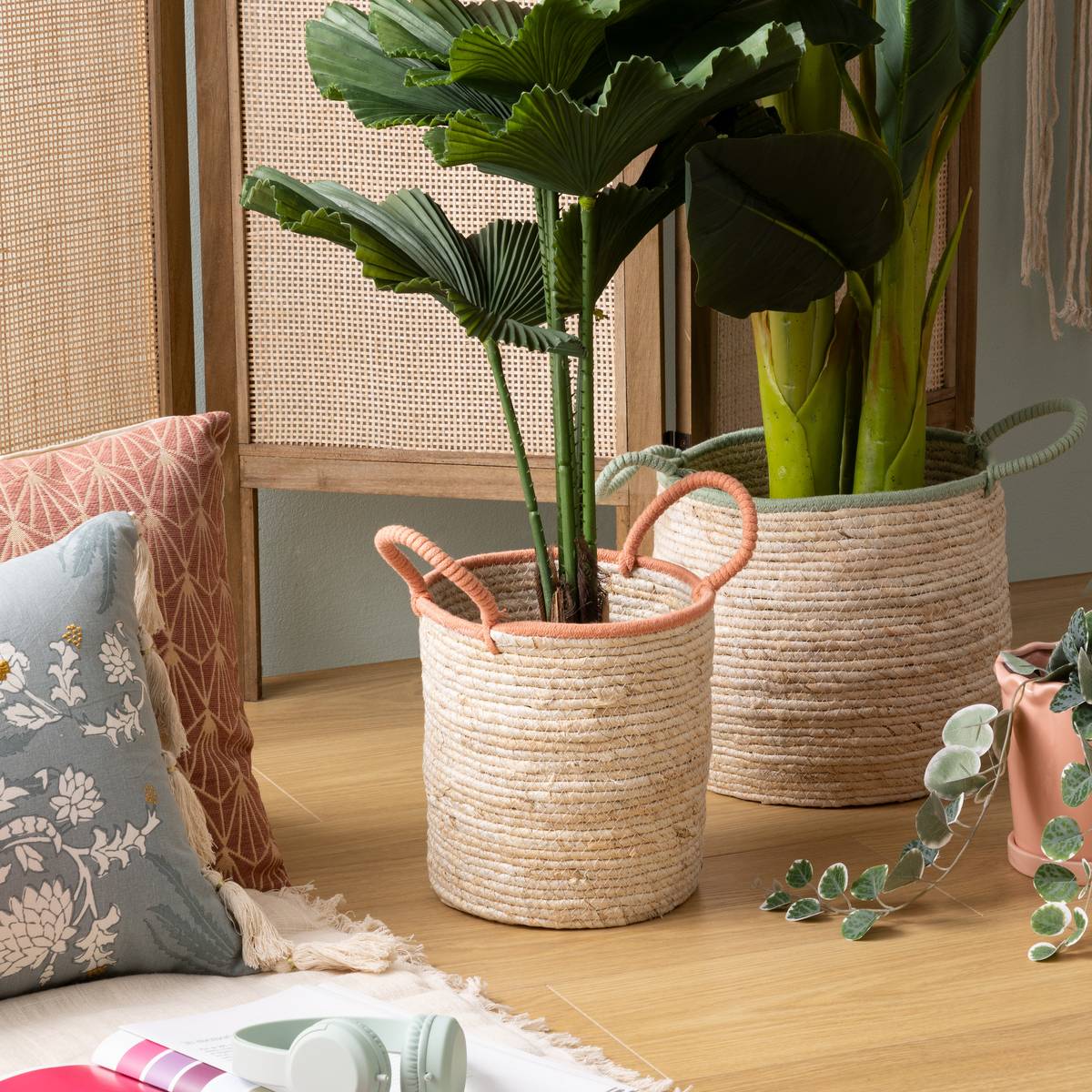 2 baskets "Wild" Beige, H.24/26 cm